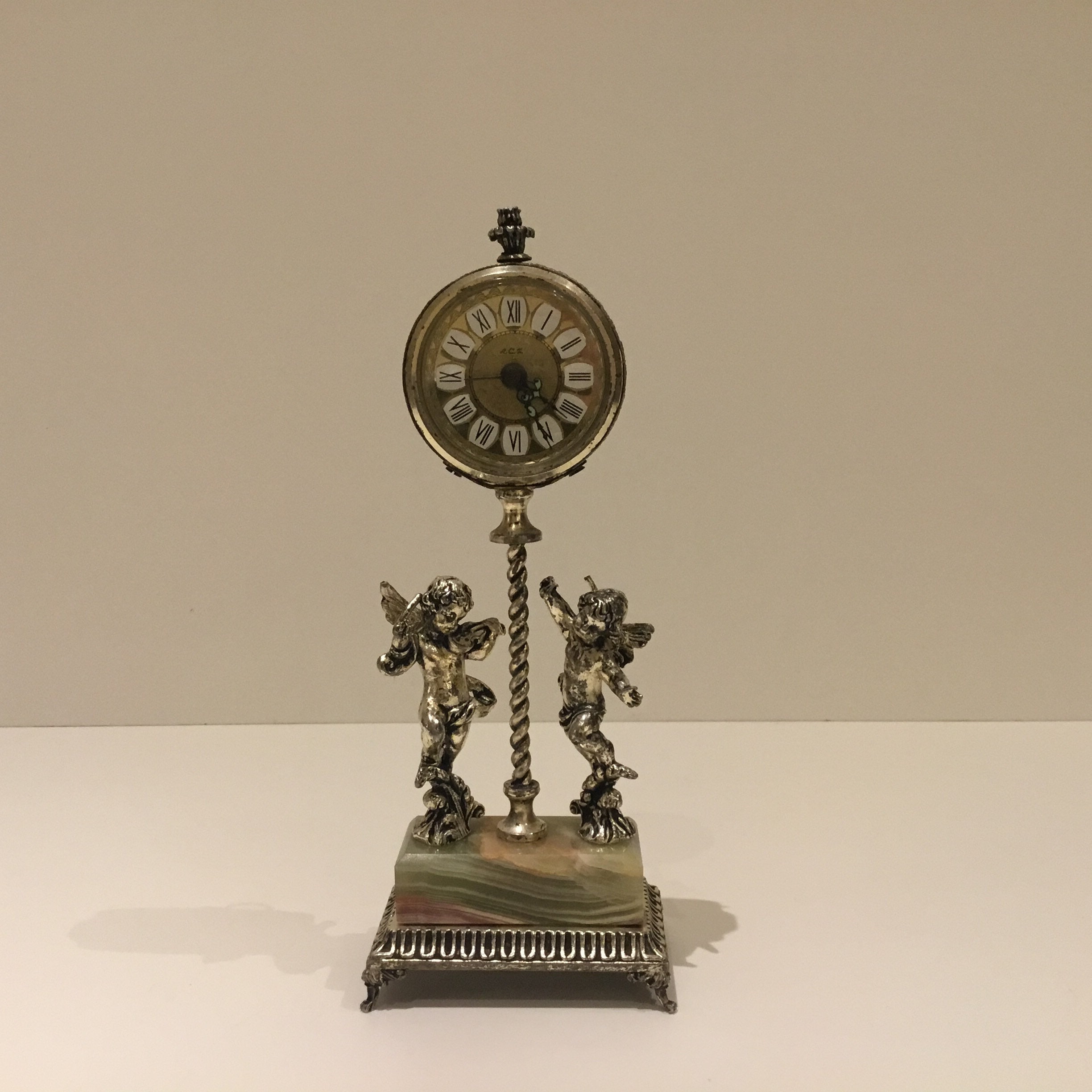 Vintage ACF Alarm Clock | 1950s West German Silver Plate, Angel Figurines — photo 2 of 11