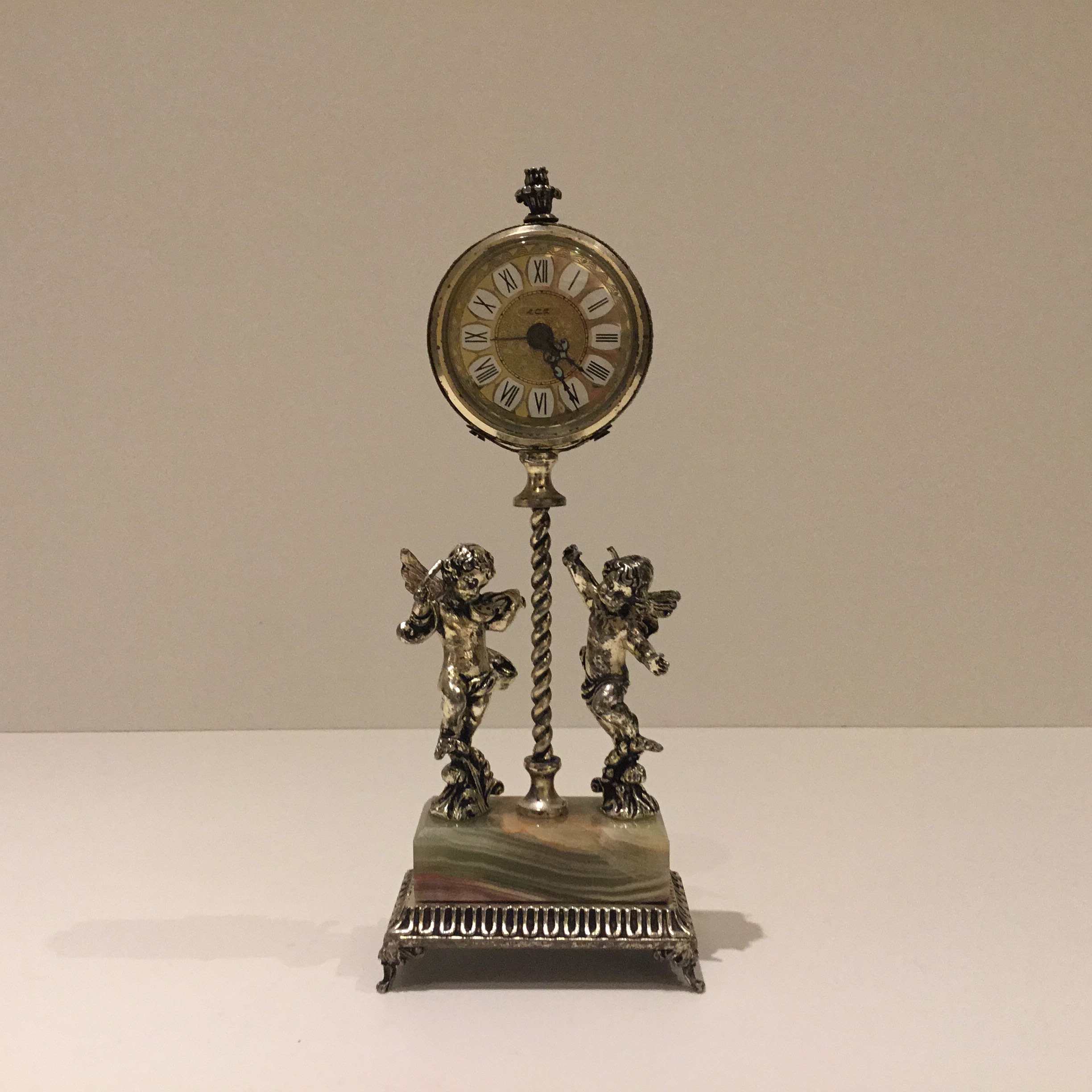 Vintage ACF Alarm Clock | 1950s West German Silver Plate, Angel Figurines — photo 4 of 11