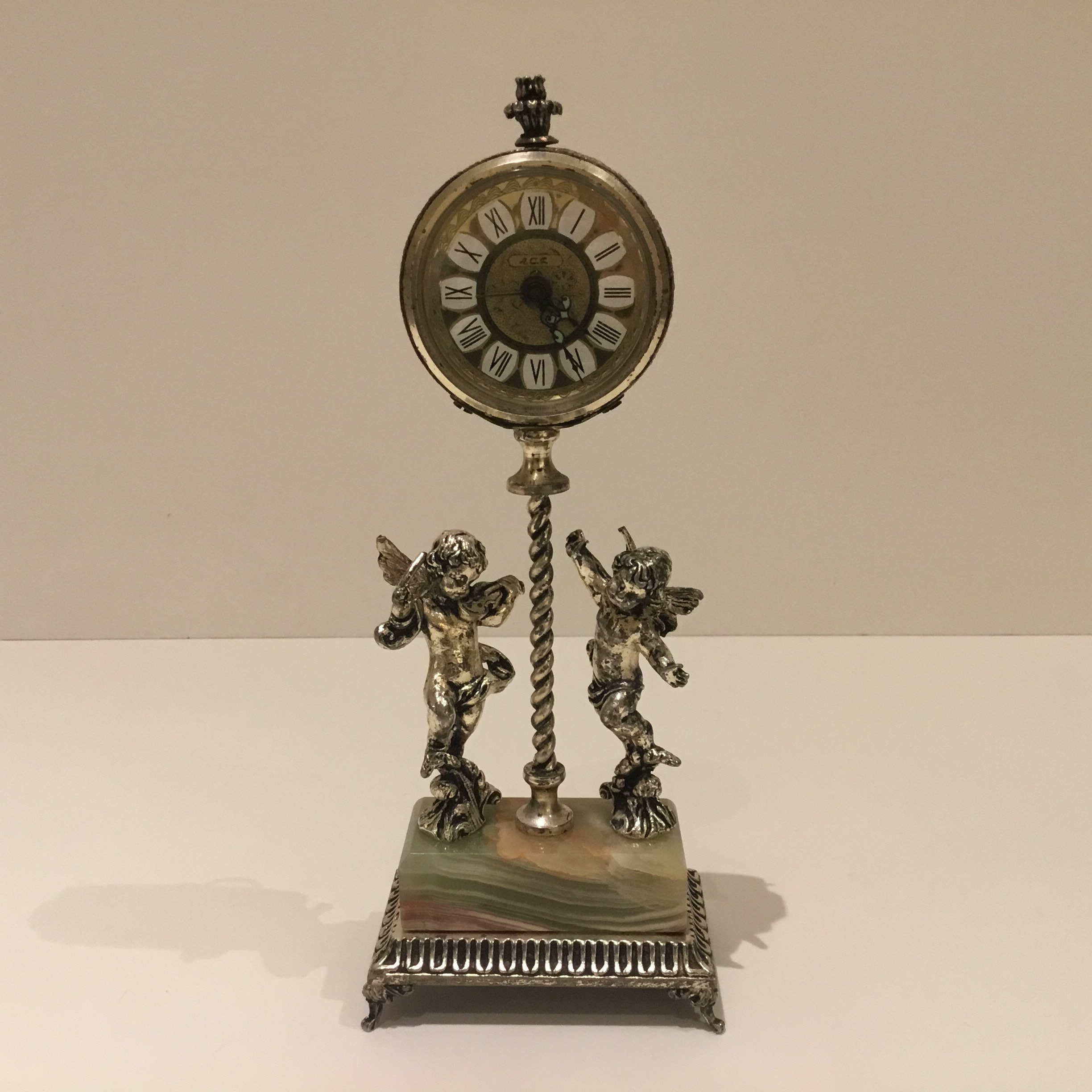 Vintage ACF Alarm Clock | 1950s West German Silver Plate, Angel Figurines — photo 5 of 11