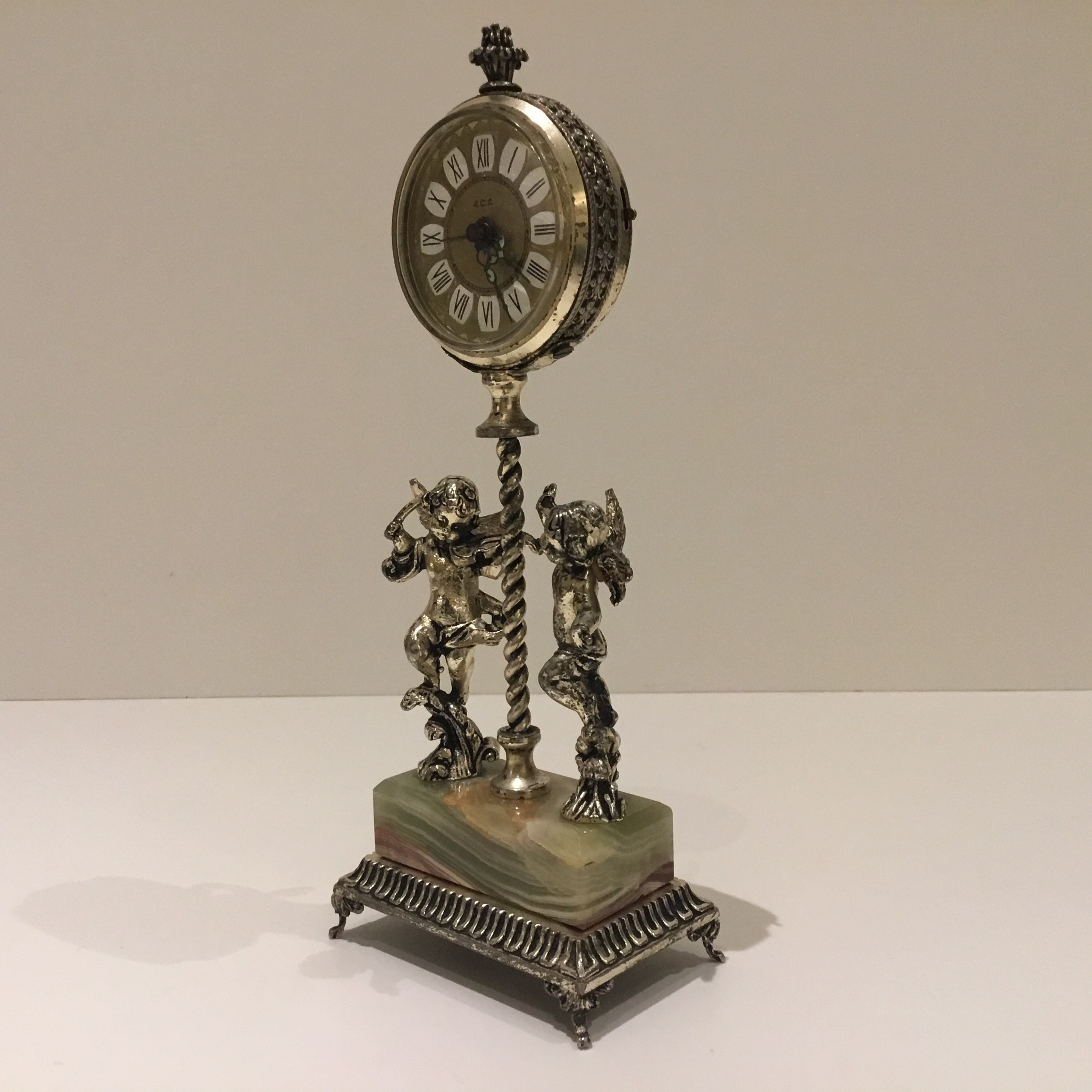 Vintage ACF Alarm Clock | 1950s West German Silver Plate, Angel Figurines — photo 6 of 11