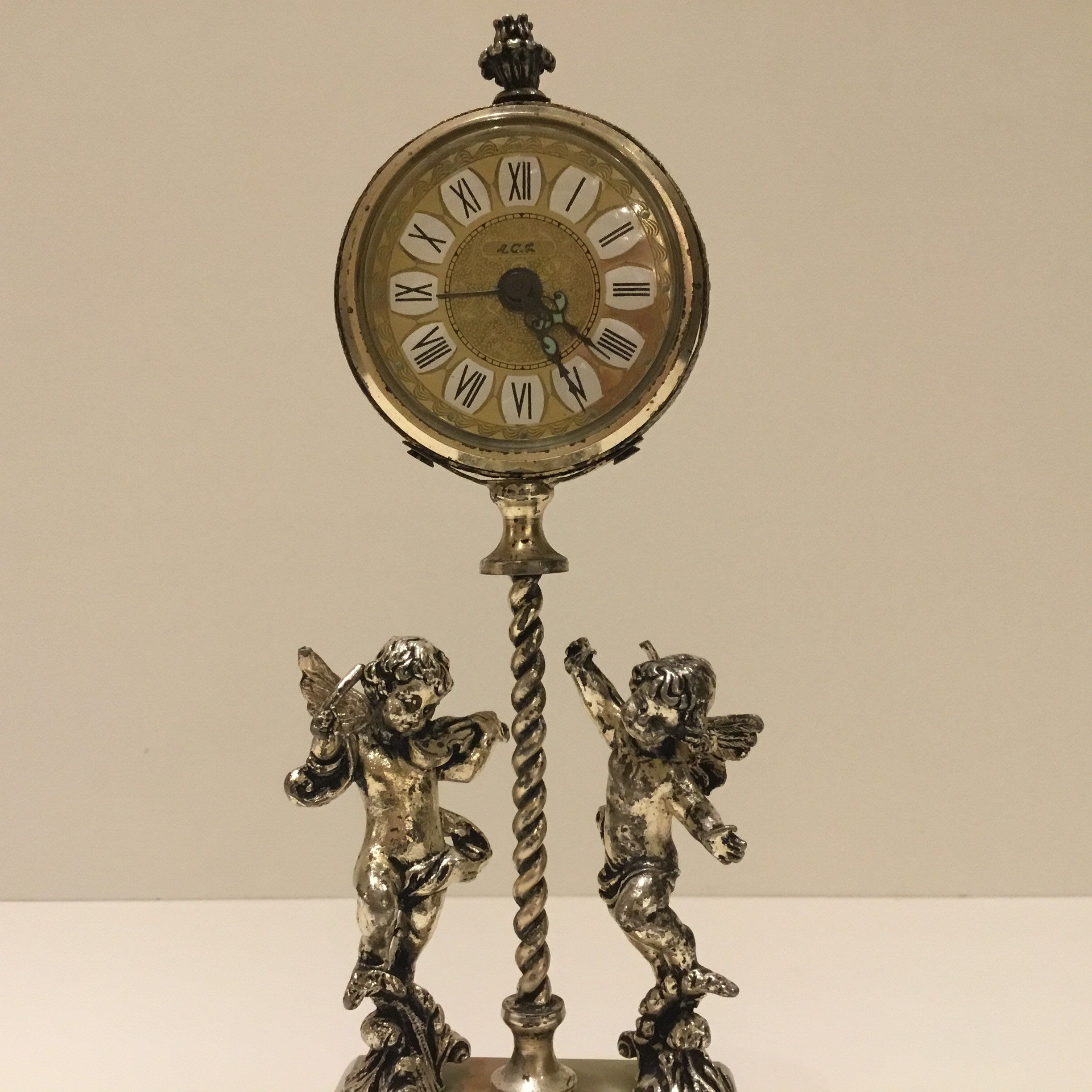 Vintage ACF Alarm Clock | 1950s West German Silver Plate, Angel Figurines — photo 7 of 11
