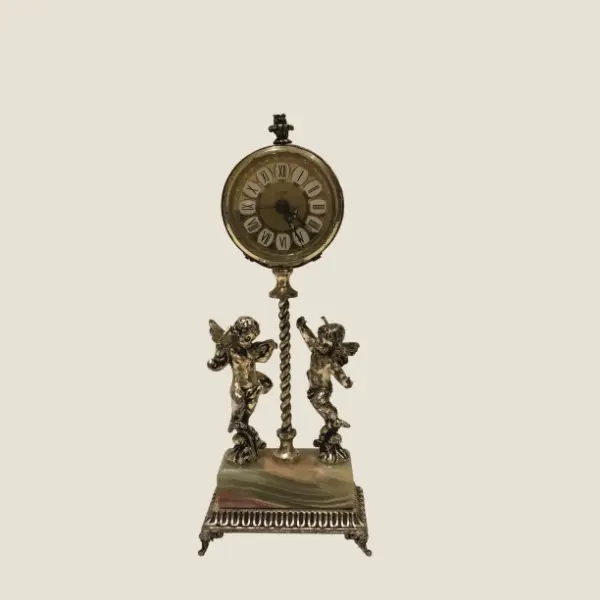 Vintage ACF Alarm Clock | 1950s West German Silver Plate, Angel Figurines