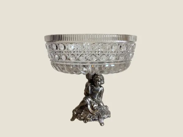 Vintage Crystal Centerpiece with Sculpture (1950s) Home Decor Made in Italy