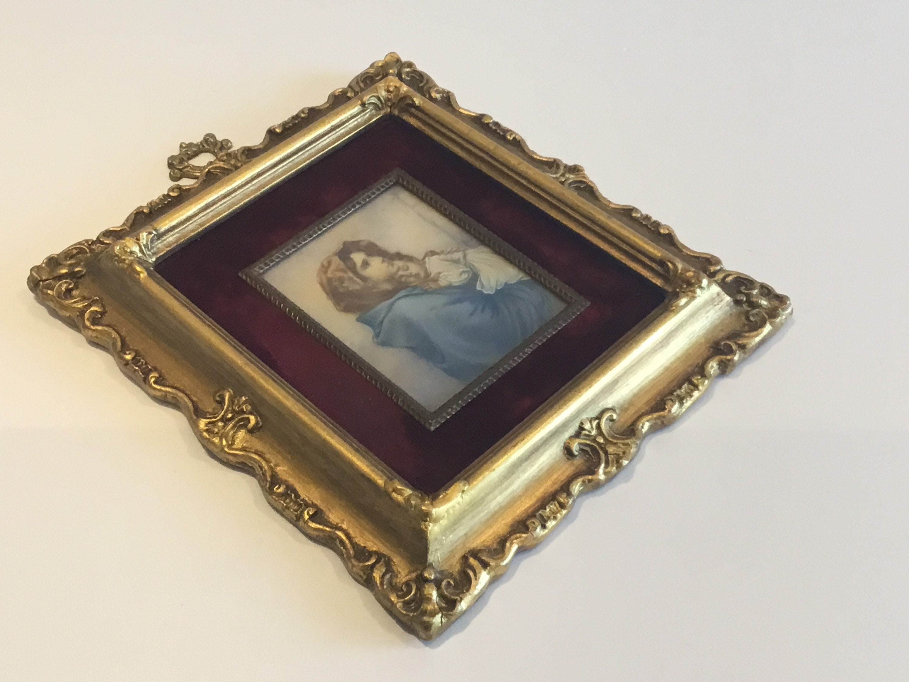 Vintage Miniature | 1900s Madonna and Child, Hand-Painted Convex Glass Made In Italy — photo 6 of 8
