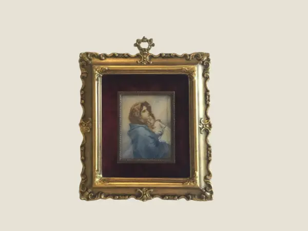 Vintage Miniature | 1900s Madonna and Child, Hand-Painted Convex Glass Made In Italy
