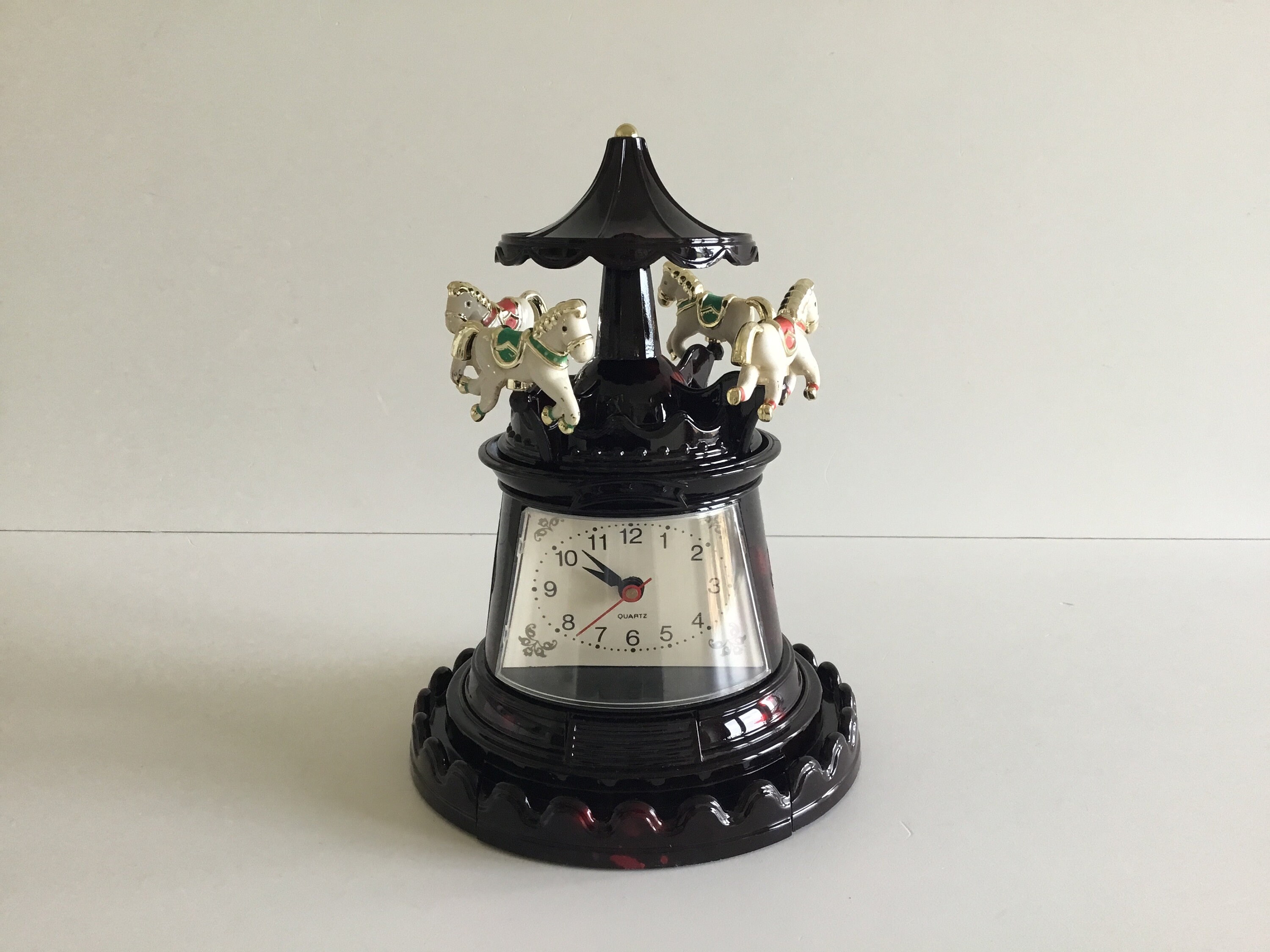 Collectible Music Box | 1970s Carousel Clock & Jewelry Cabinet, Rotating Horses — photo 2 of 8