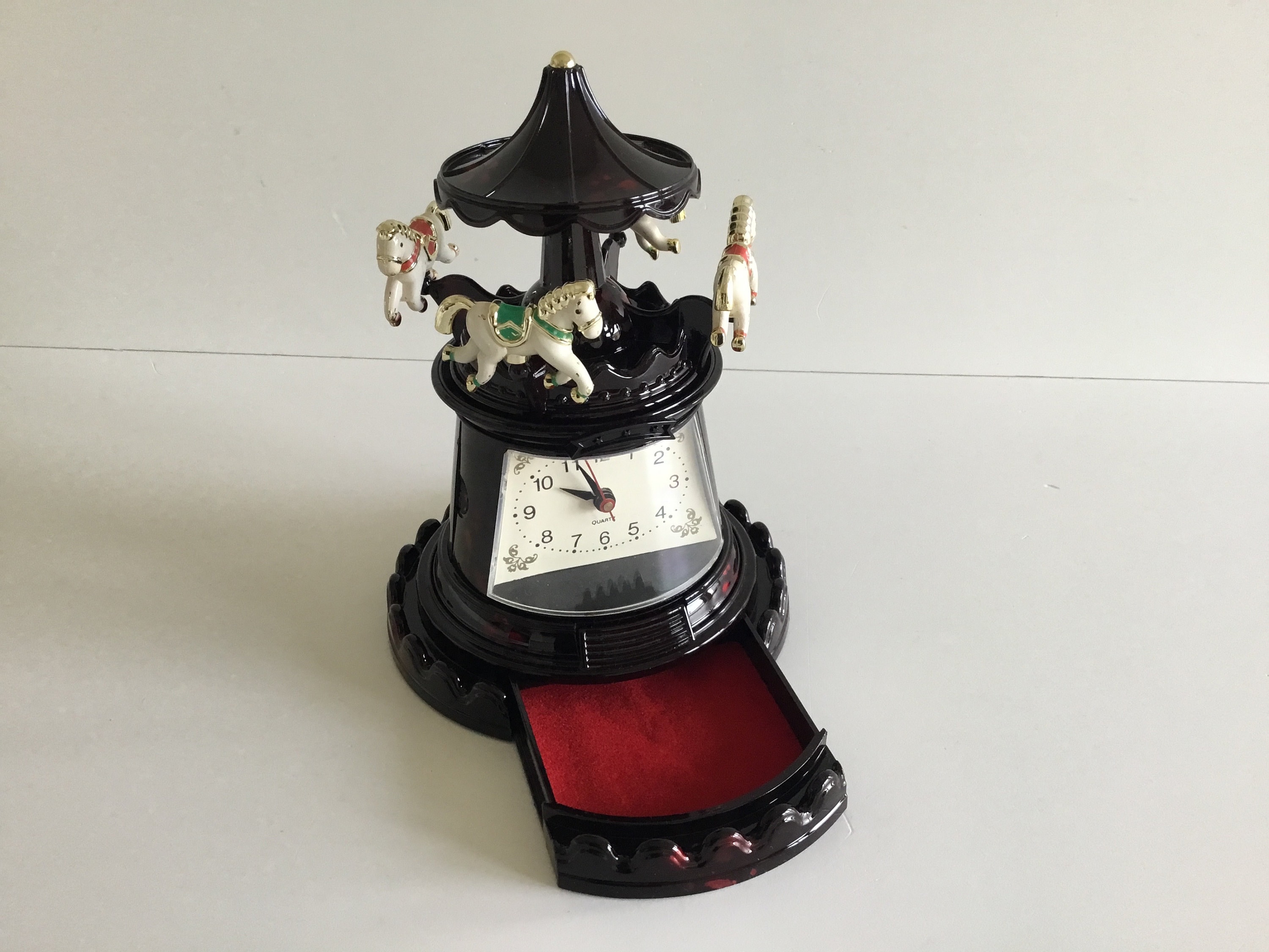 Collectible Music Box | 1970s Carousel Clock & Jewelry Cabinet, Rotating Horses — photo 3 of 8