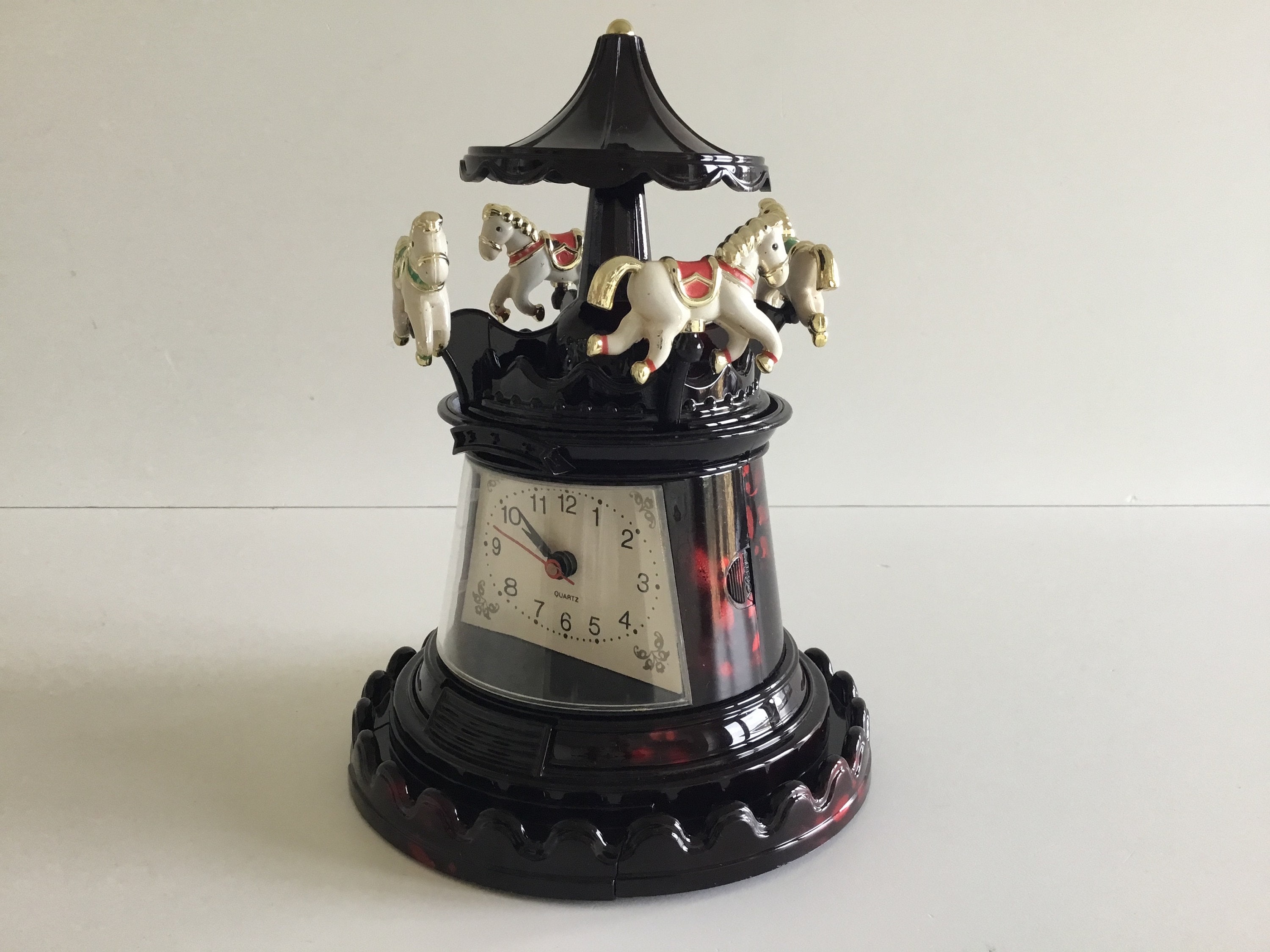 Collectible Music Box | 1970s Carousel Clock & Jewelry Cabinet, Rotating Horses — photo 4 of 8