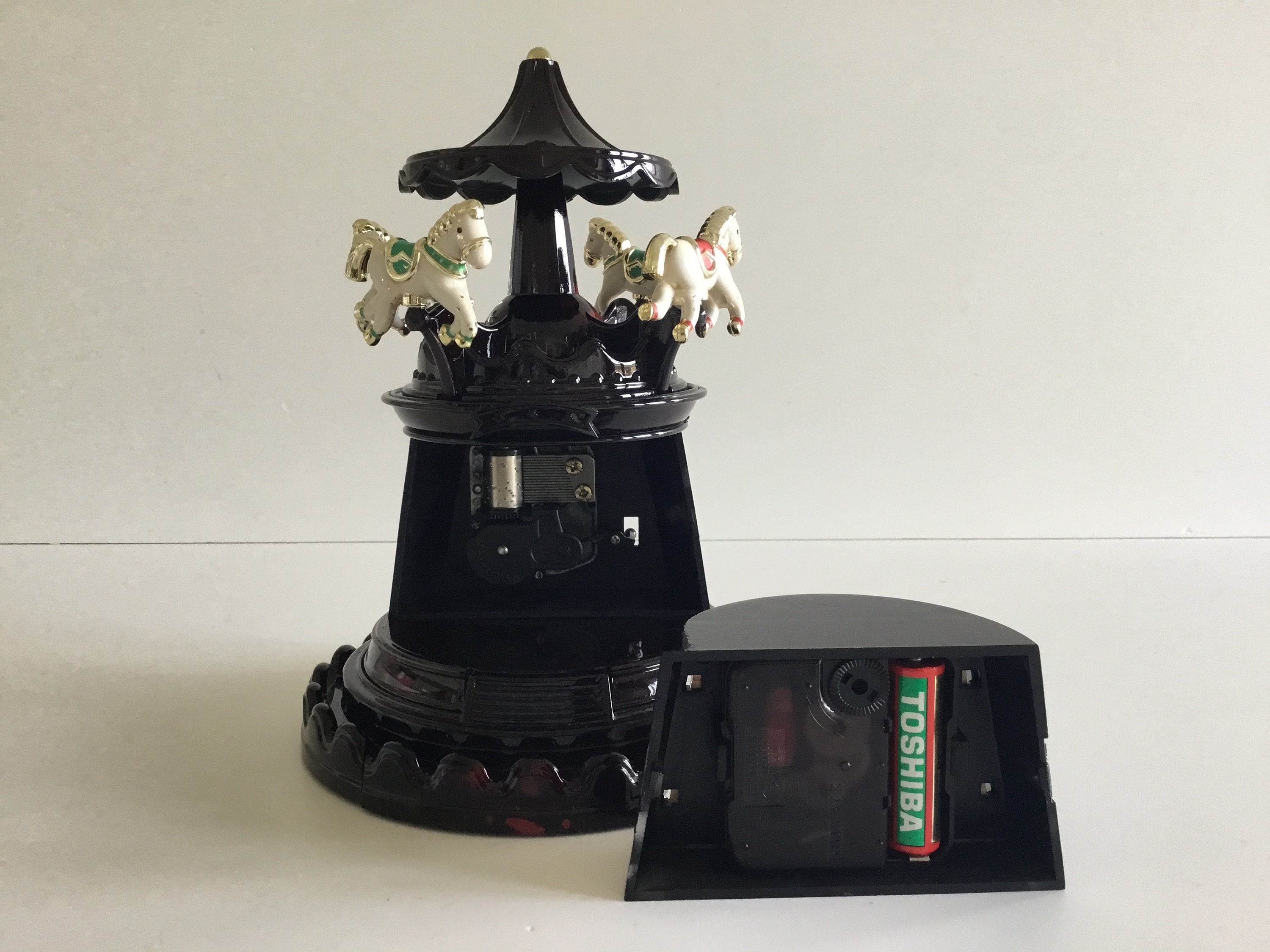 Collectible Music Box | 1970s Carousel Clock & Jewelry Cabinet, Rotating Horses — photo 7 of 8