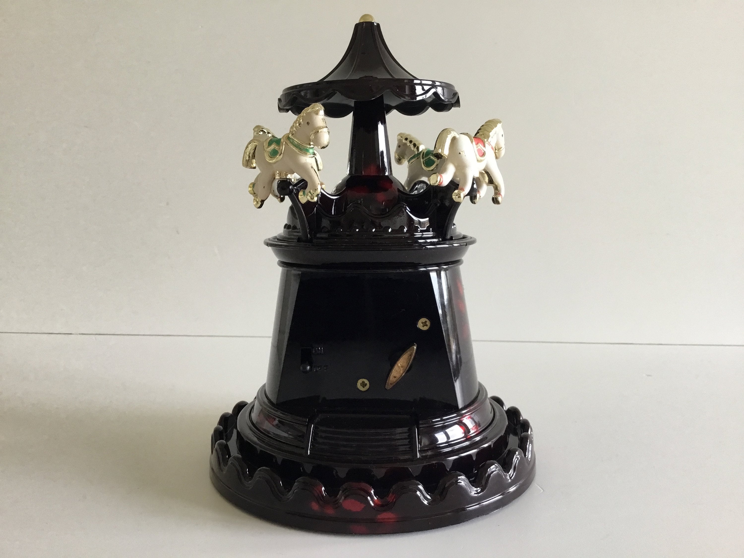 Collectible Music Box | 1970s Carousel Clock & Jewelry Cabinet, Rotating Horses — photo 8 of 8