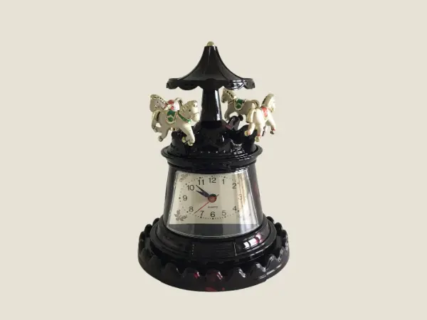 Collectible Music Box | 1970s Carousel Clock & Jewelry Cabinet, Rotating Horses