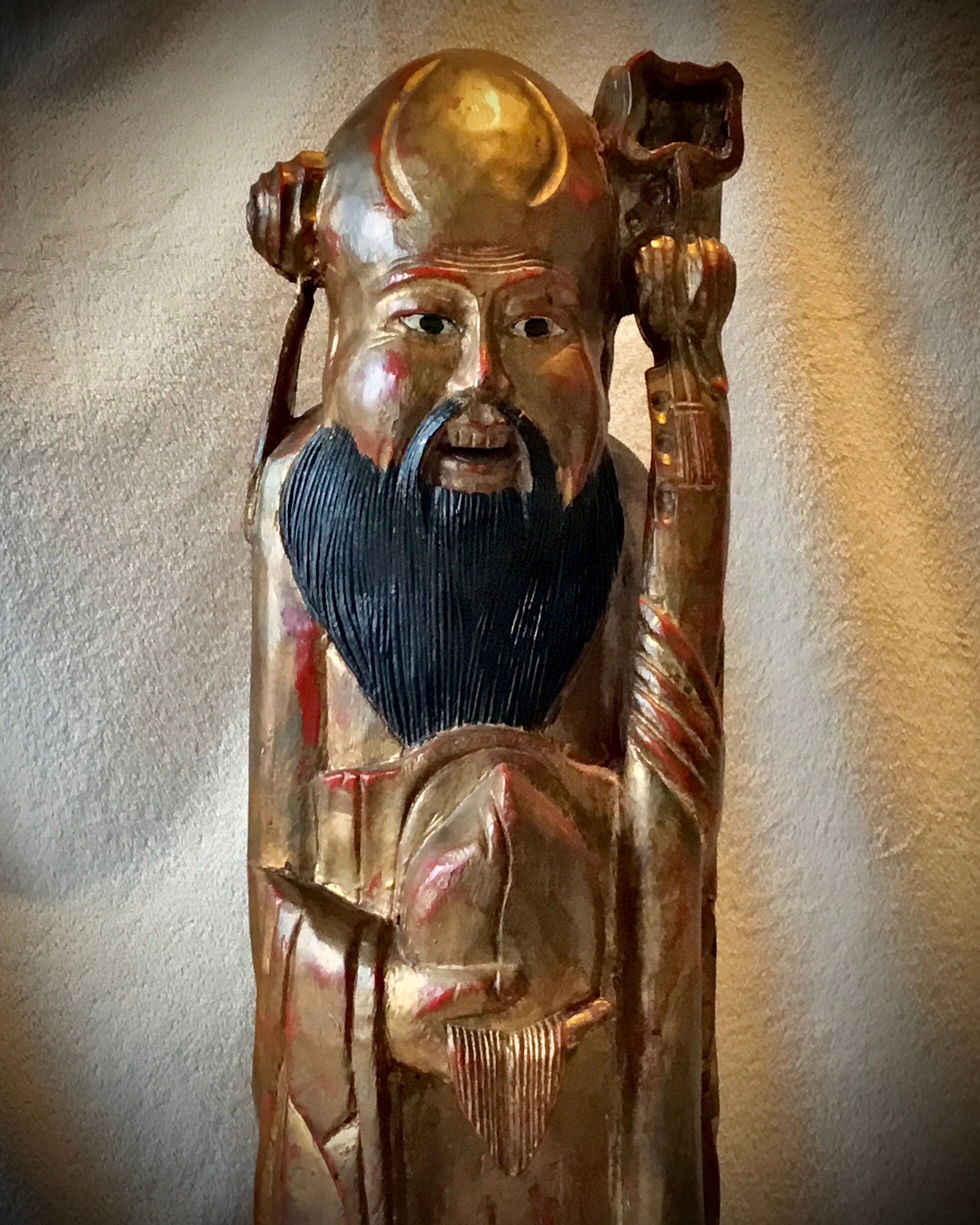 Antique Chinese Wood Statue | Monumental Shou Lao God of Longevity, Late 19th Century — photo 2 of 9