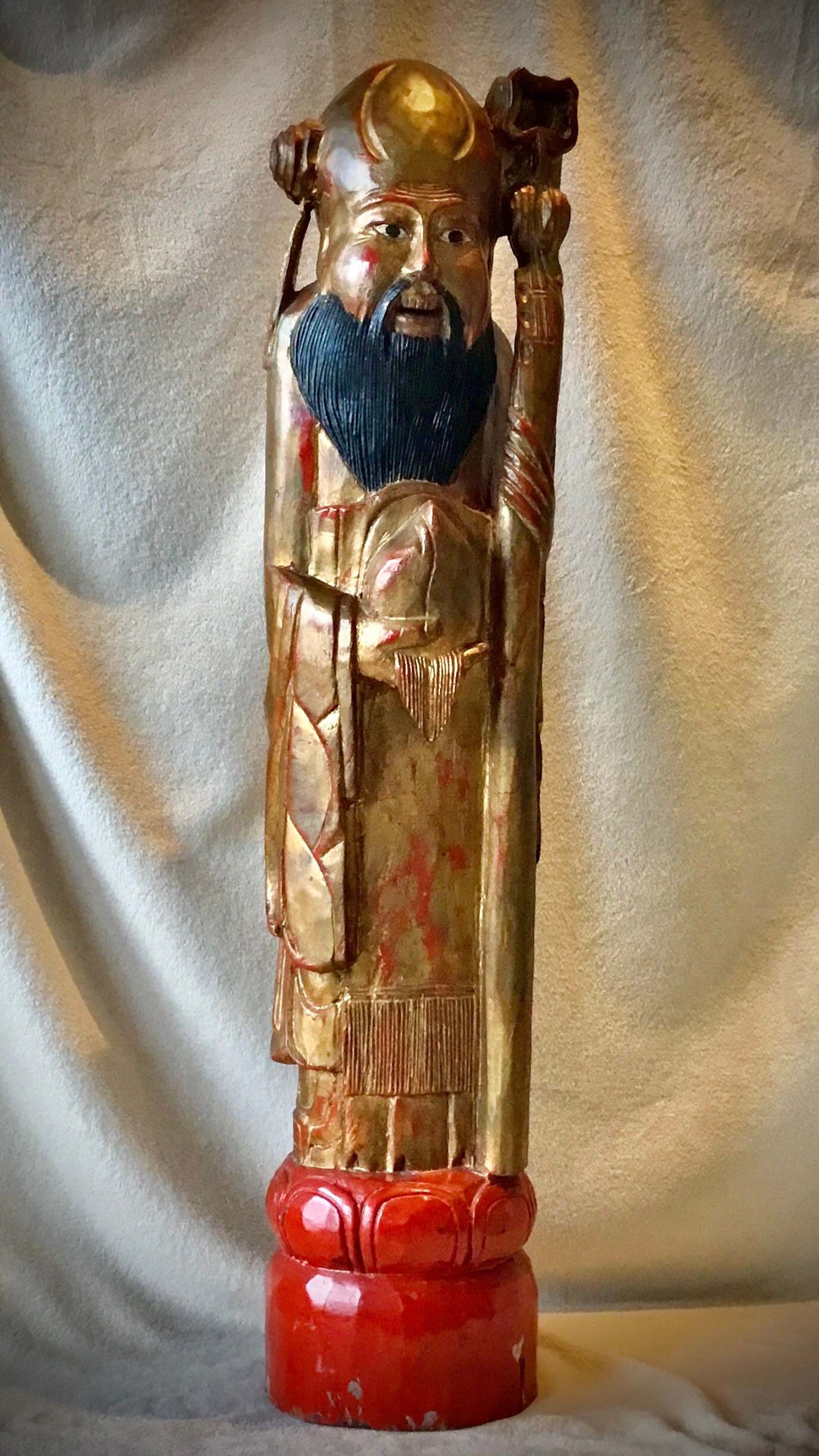 Antique Chinese Wood Statue | Monumental Shou Lao God of Longevity, Late 19th Century — photo 3 of 9