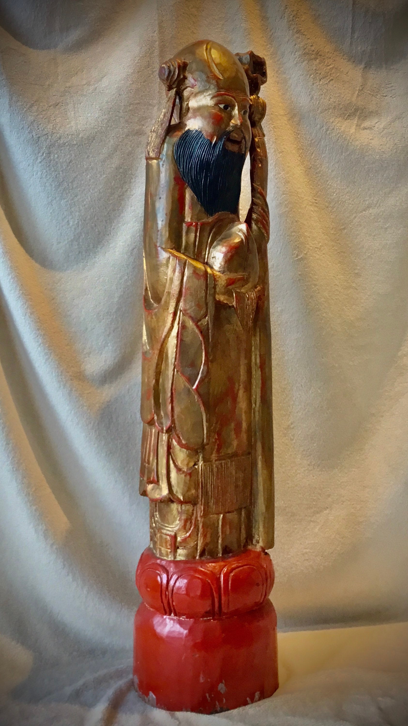 Antique Chinese Wood Statue | Monumental Shou Lao God of Longevity, Late 19th Century — photo 4 of 9