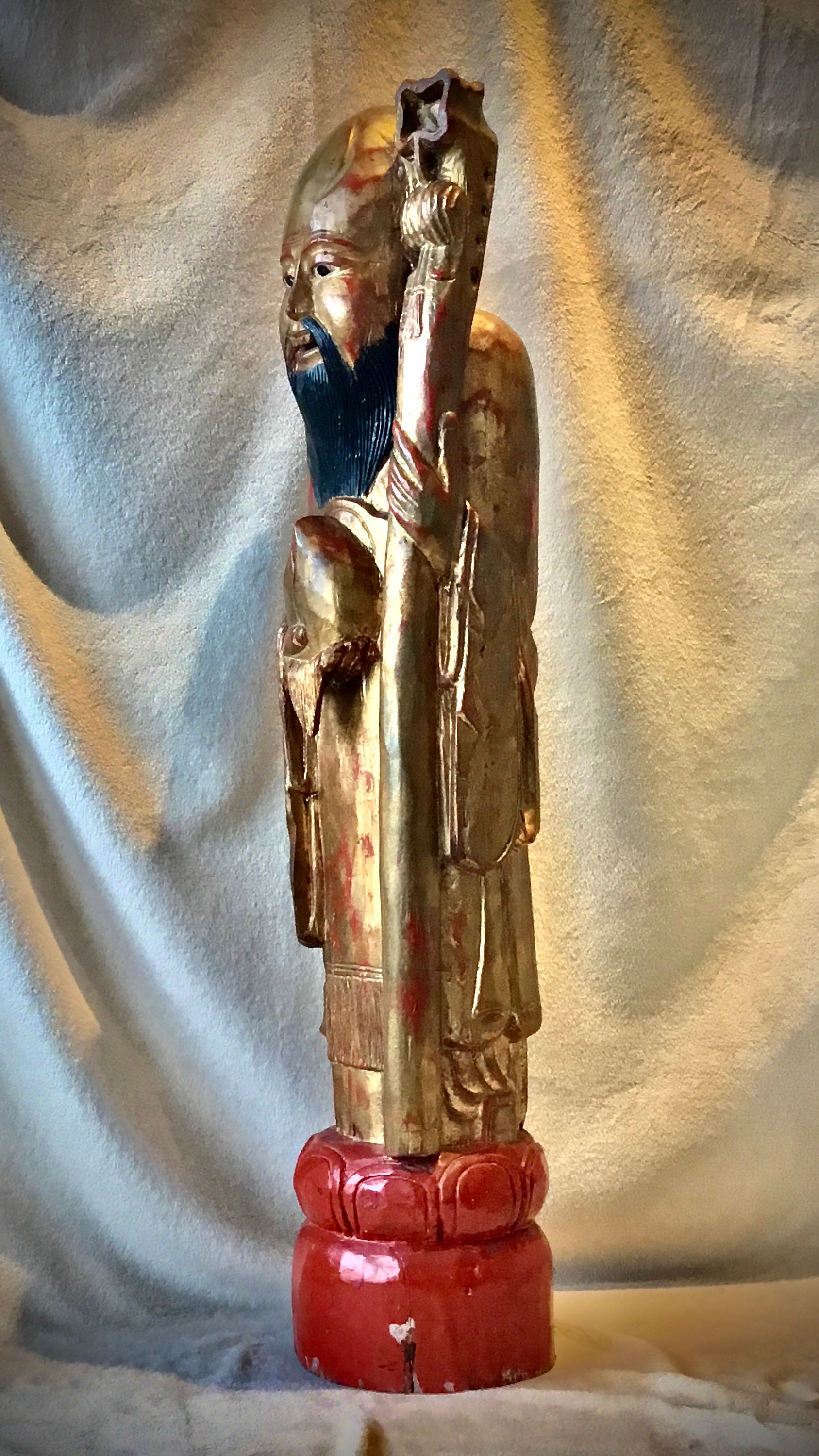 Antique Chinese Wood Statue | Monumental Shou Lao God of Longevity, Late 19th Century — photo 6 of 9