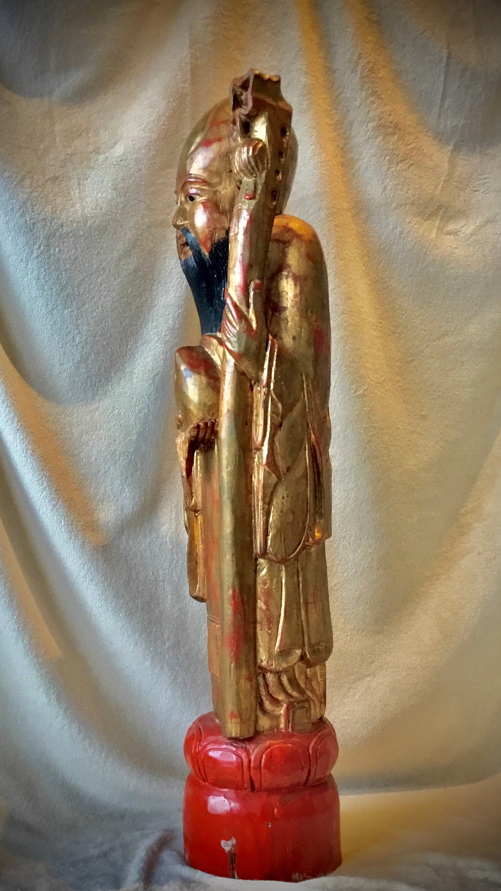 Antique Chinese Wood Statue | Monumental Shou Lao God of Longevity, Late 19th Century — photo 7 of 9