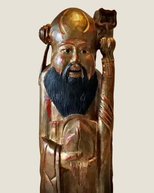 Antique Chinese Wood Statue | Monumental Shou Lao God of Longevity, Late 19th Century