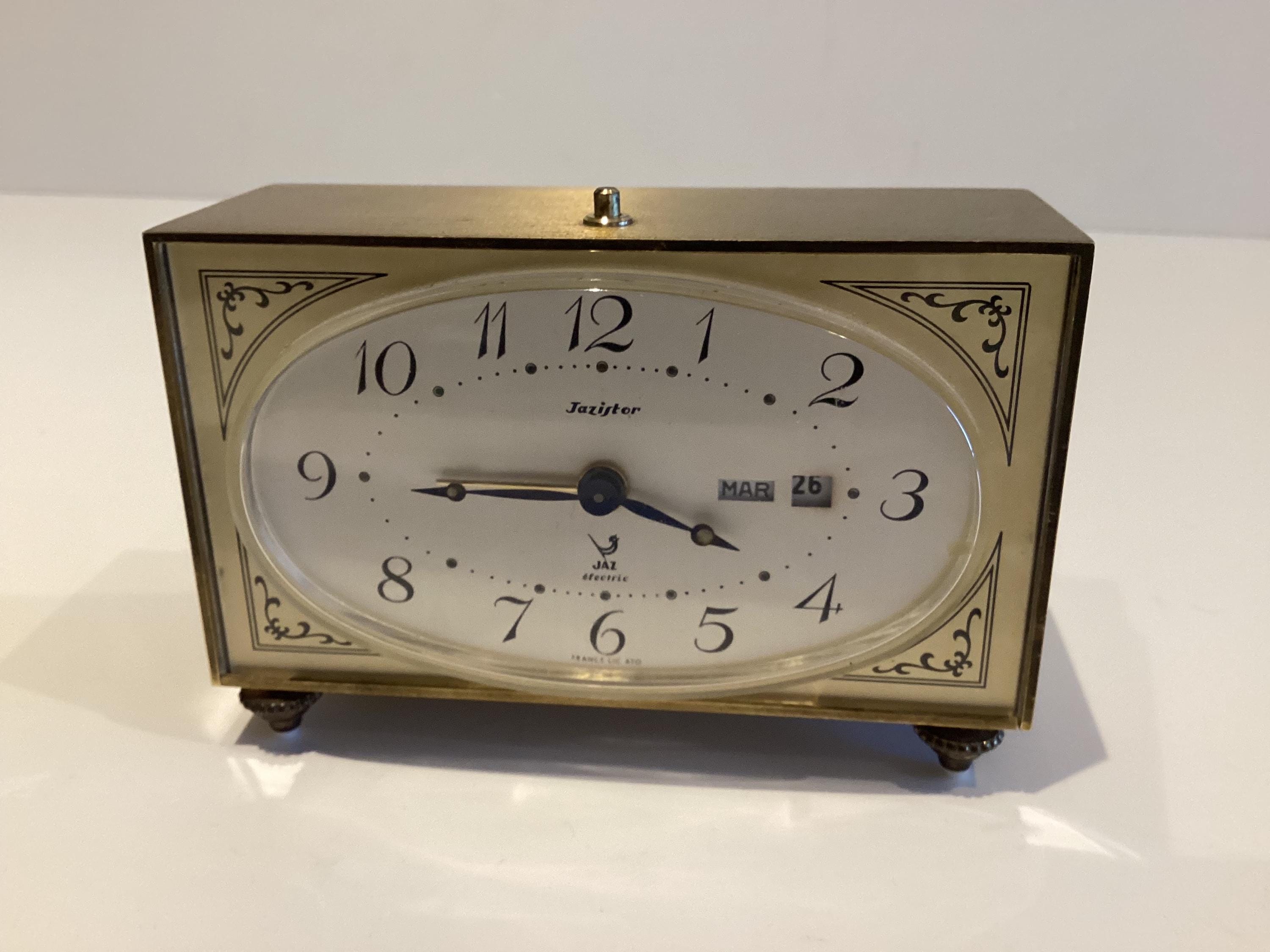 Vintage Clock | 1960s France Jazistor Jaz Electric Alarm, Calendar Date Day — photo 2 of 6