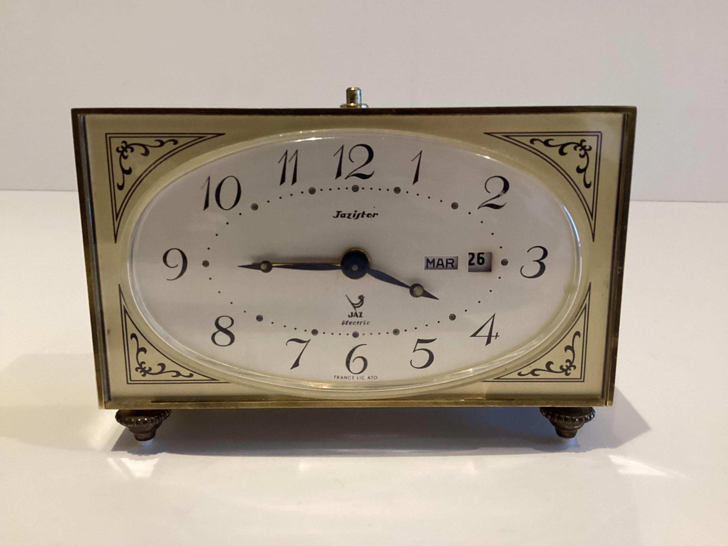 Vintage Clock | 1960s France Jazistor Jaz Electric Alarm, Calendar Date Day — photo 3 of 6