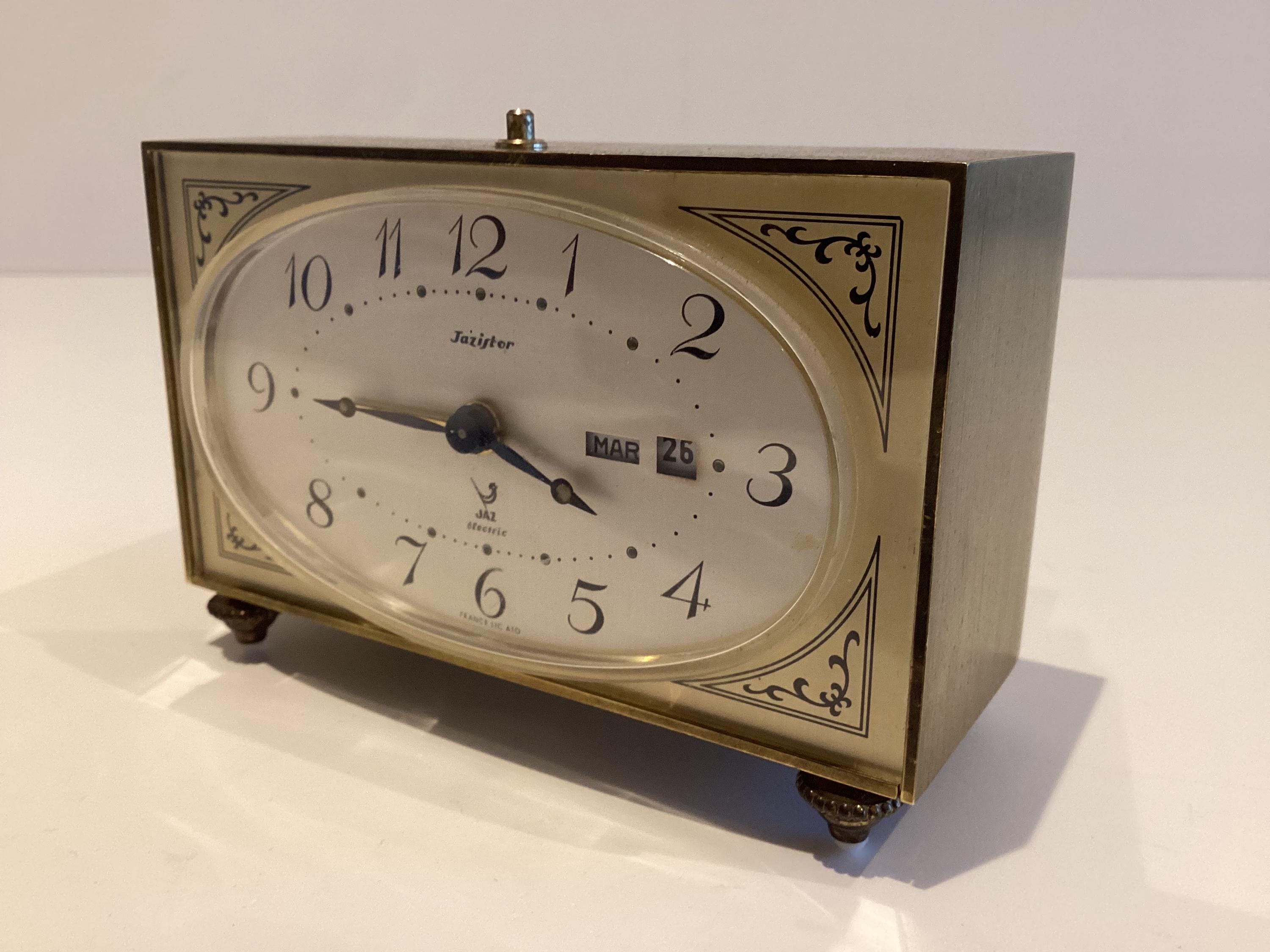 Vintage Clock | 1960s France Jazistor Jaz Electric Alarm, Calendar Date Day — photo 4 of 6