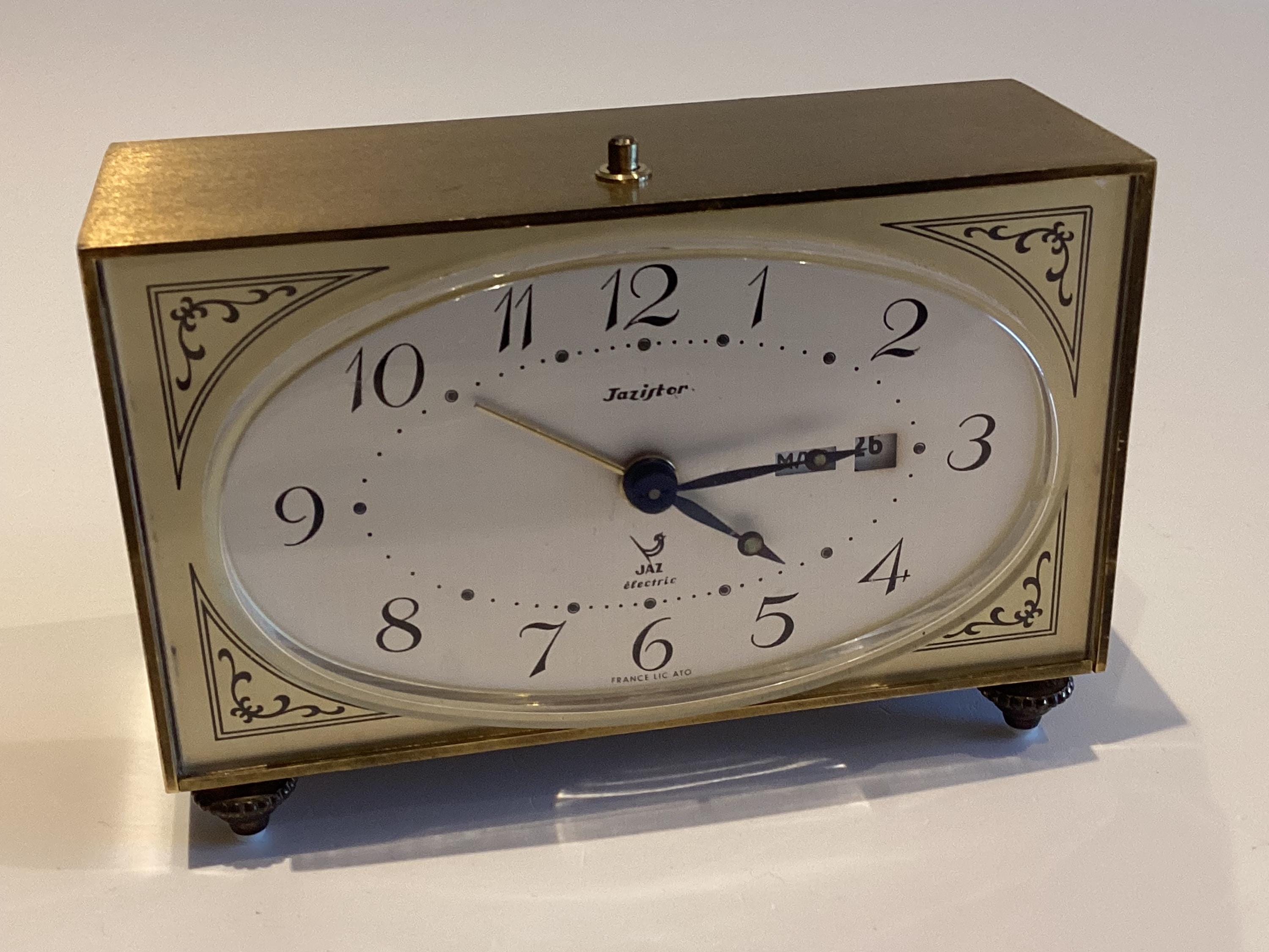 Vintage Clock | 1960s France Jazistor Jaz Electric Alarm, Calendar Date Day — photo 5 of 6