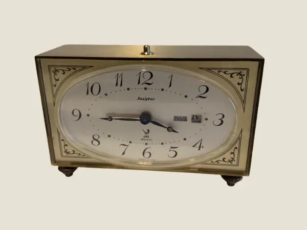 Vintage Clock | 1960s France Jazistor Jaz Electric Alarm, Calendar Date Day