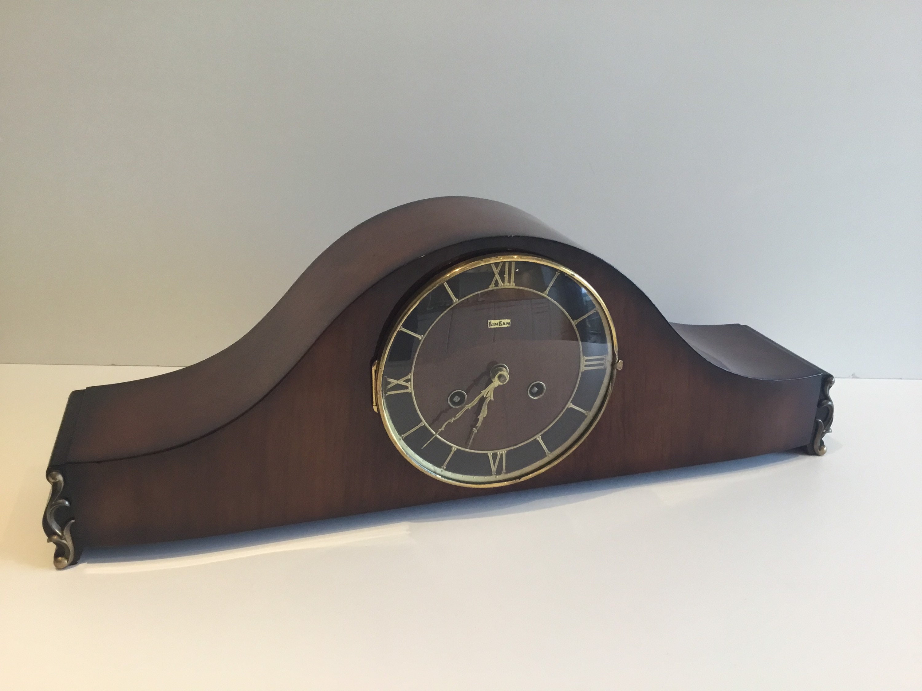 Vintage Clock | Germany 1955 Bim Bam Pendulum, Polished Wood Triple-Chime — photo 2 of 11