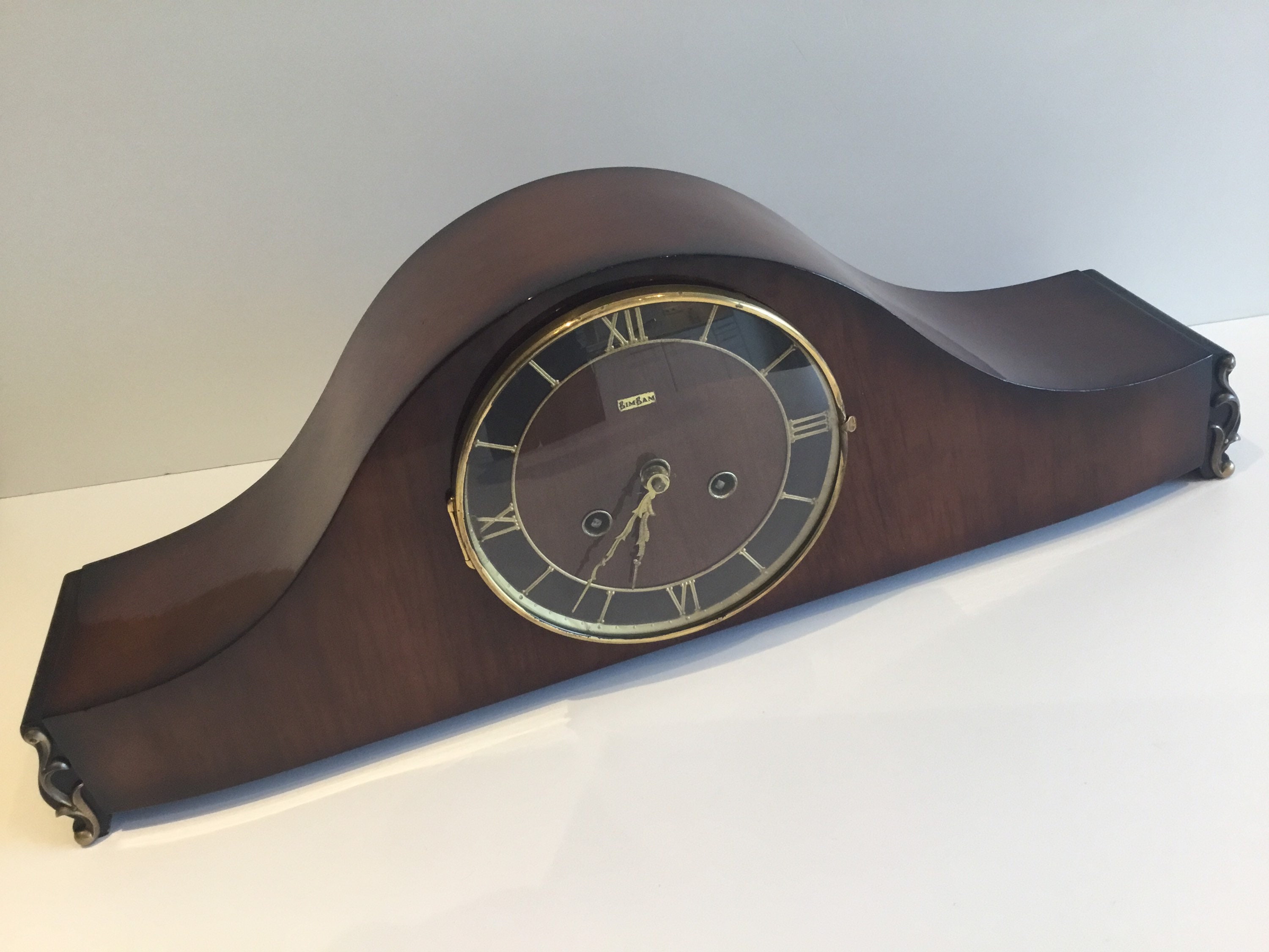Vintage Clock | Germany 1955 Bim Bam Pendulum, Polished Wood Triple-Chime — photo 3 of 11