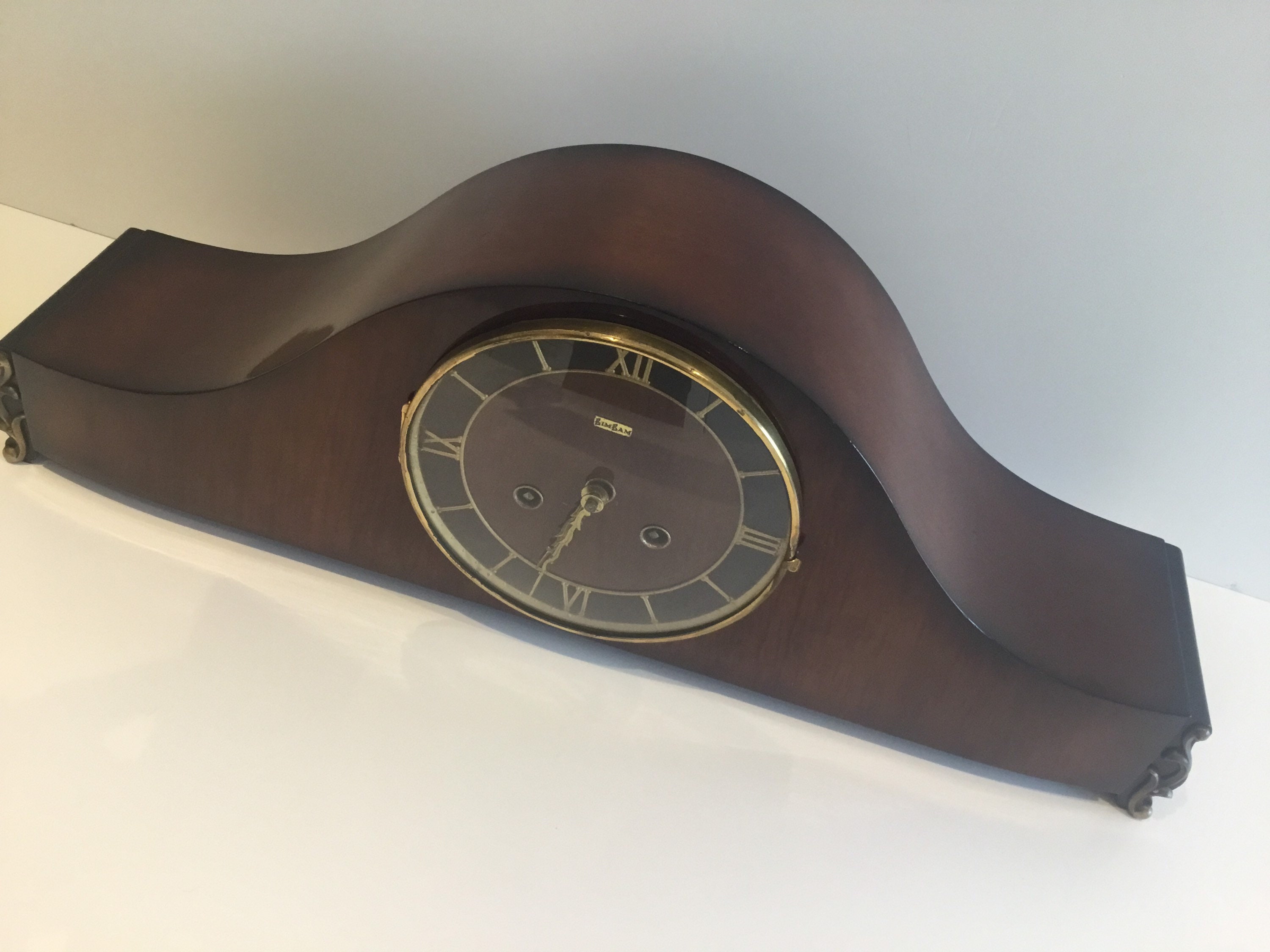 Vintage Clock | Germany 1955 Bim Bam Pendulum, Polished Wood Triple-Chime — photo 4 of 11