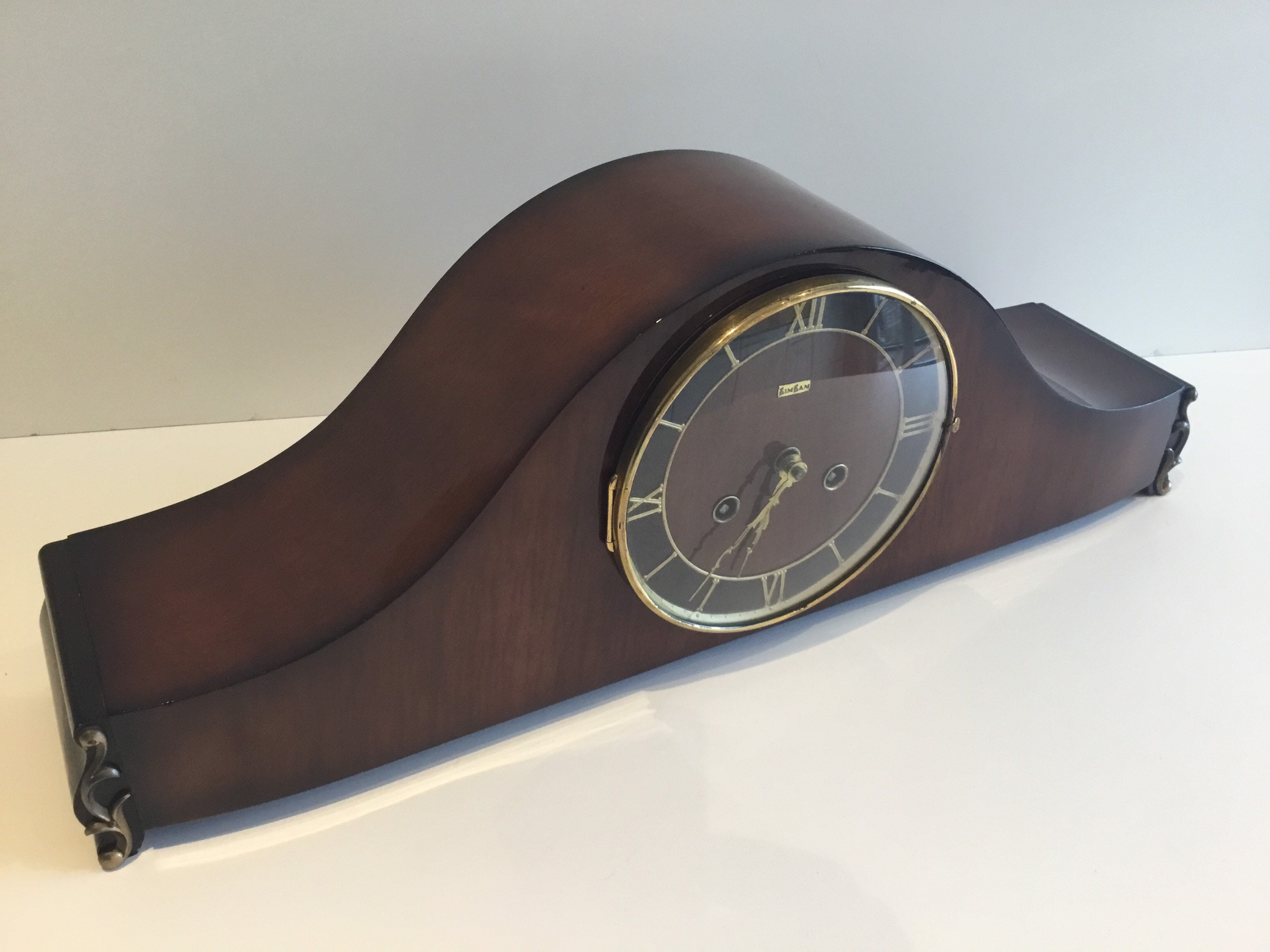 Vintage Clock | Germany 1955 Bim Bam Pendulum, Polished Wood Triple-Chime — photo 5 of 11