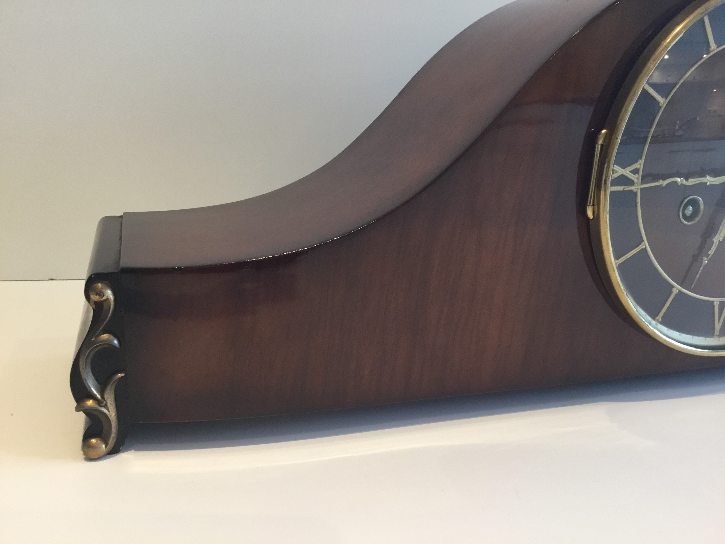 Vintage Clock | Germany 1955 Bim Bam Pendulum, Polished Wood Triple-Chime — photo 7 of 11