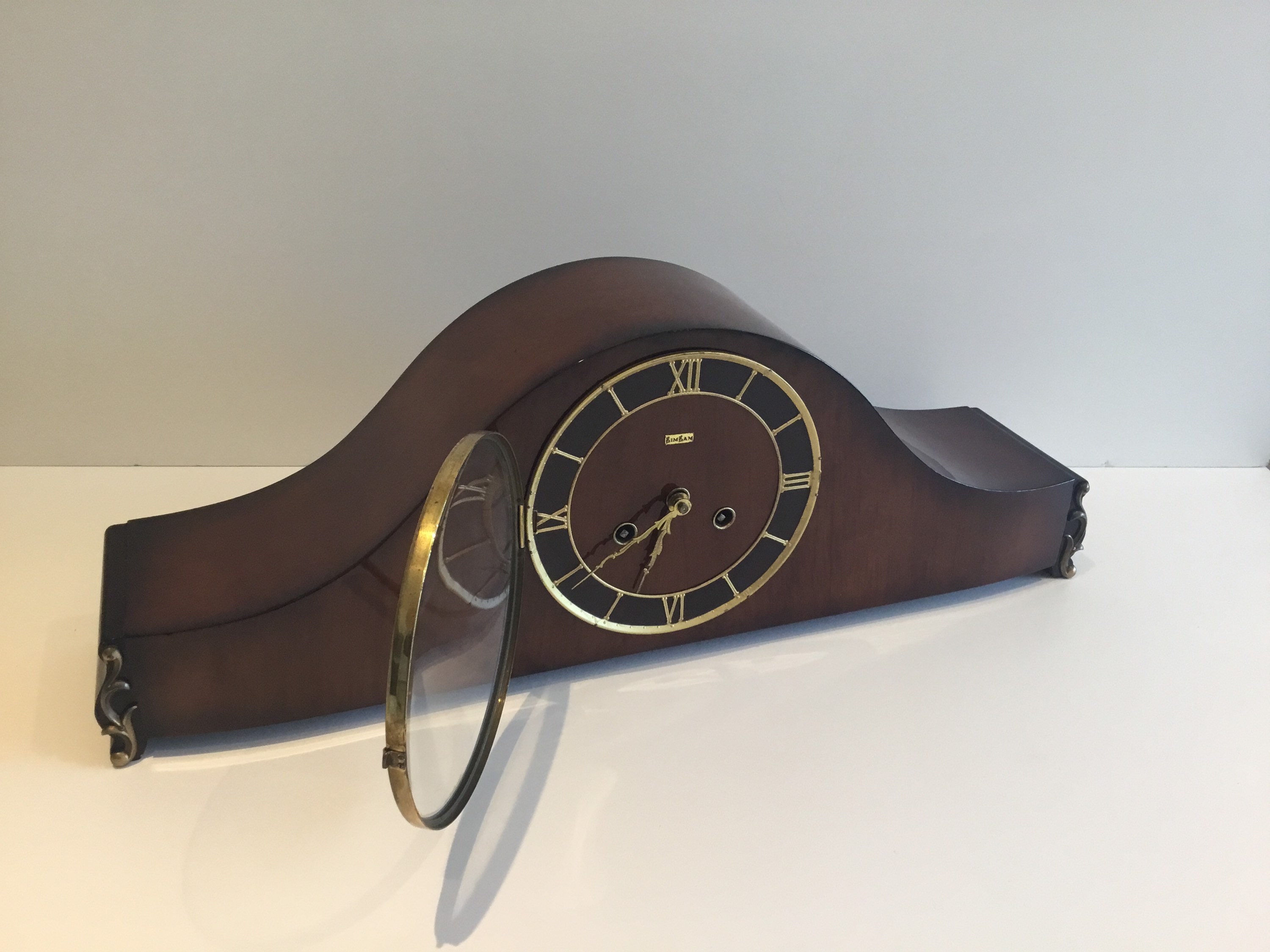 Vintage Clock | Germany 1955 Bim Bam Pendulum, Polished Wood Triple-Chime — photo 8 of 11
