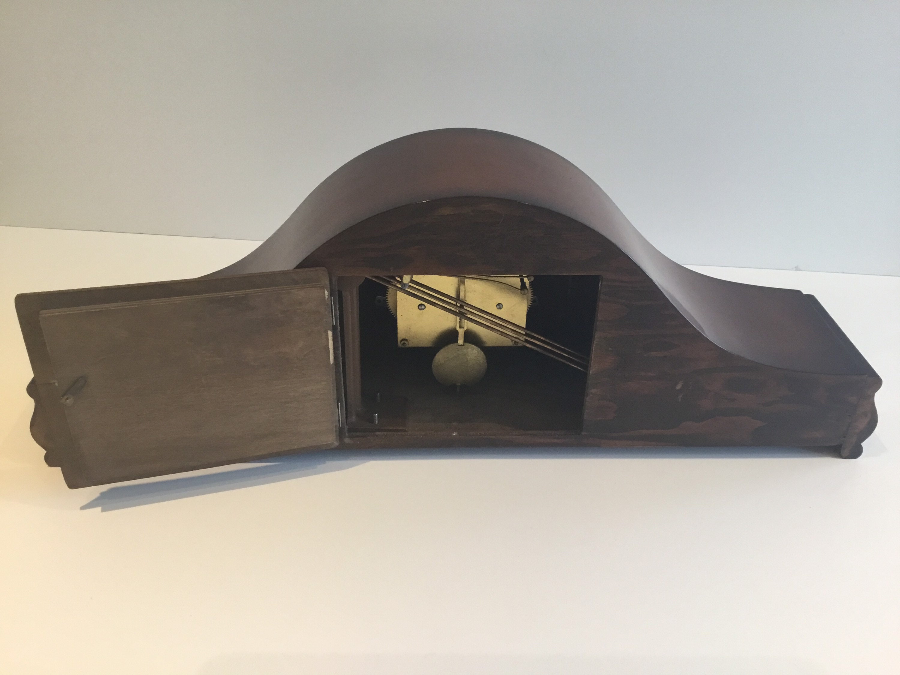 Vintage Clock | Germany 1955 Bim Bam Pendulum, Polished Wood Triple-Chime — photo 9 of 11