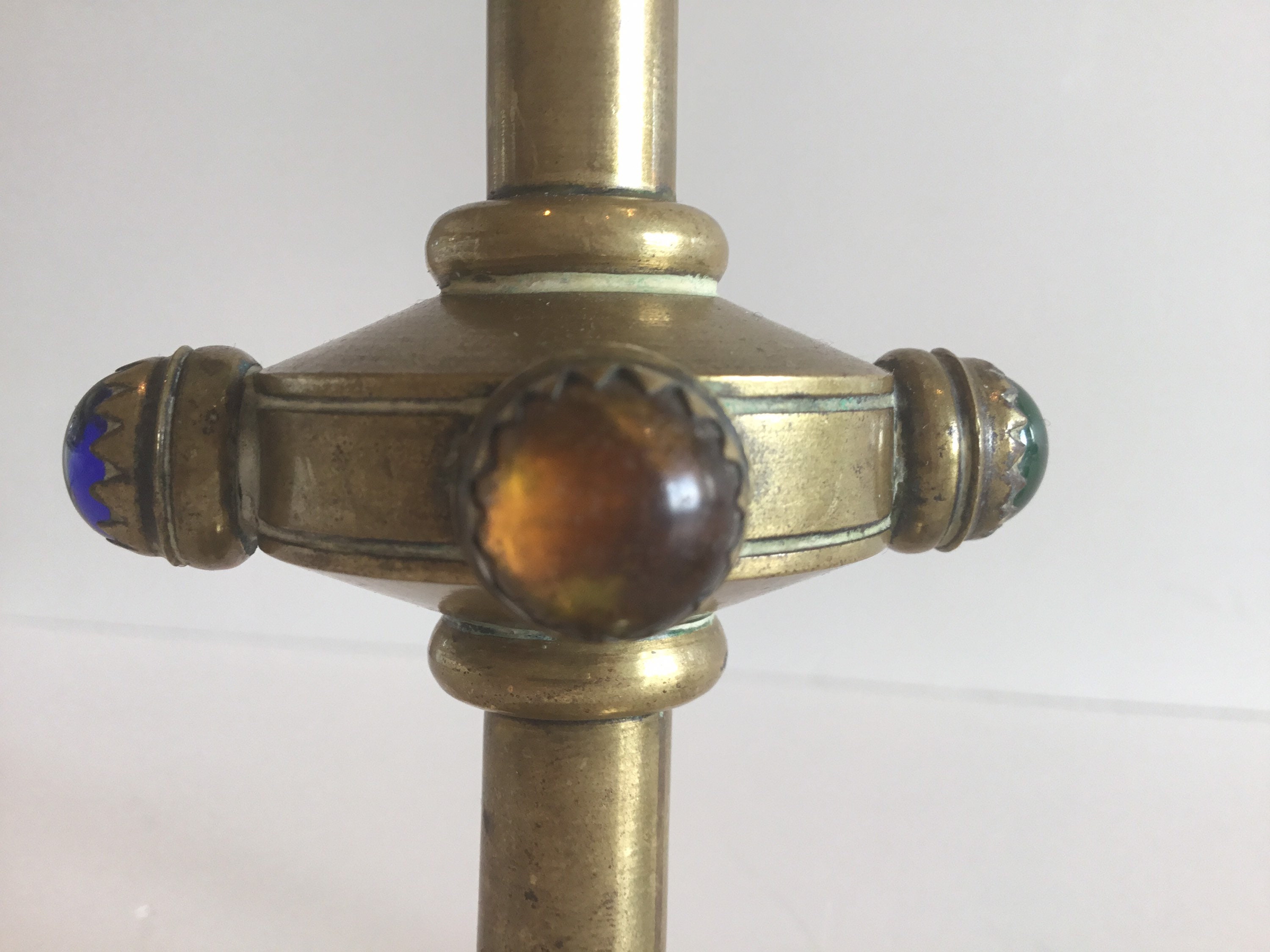 Antique Candlesticks | Neo Gotic 1700s  French Gilded Copper, Amber Cabochon Pair — photo 5 of 11