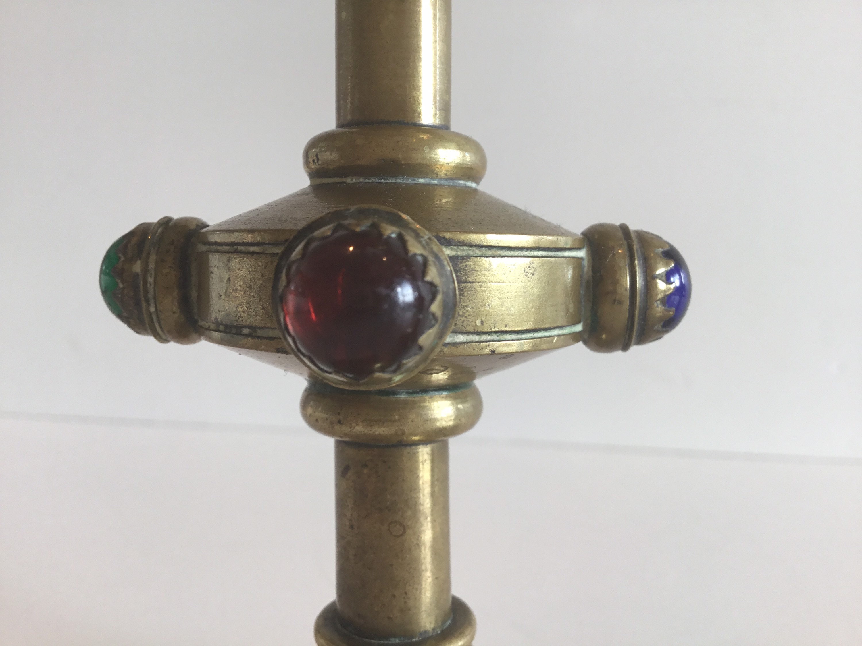 Antique Candlesticks | Neo Gotic 1700s  French Gilded Copper, Amber Cabochon Pair — photo 7 of 11