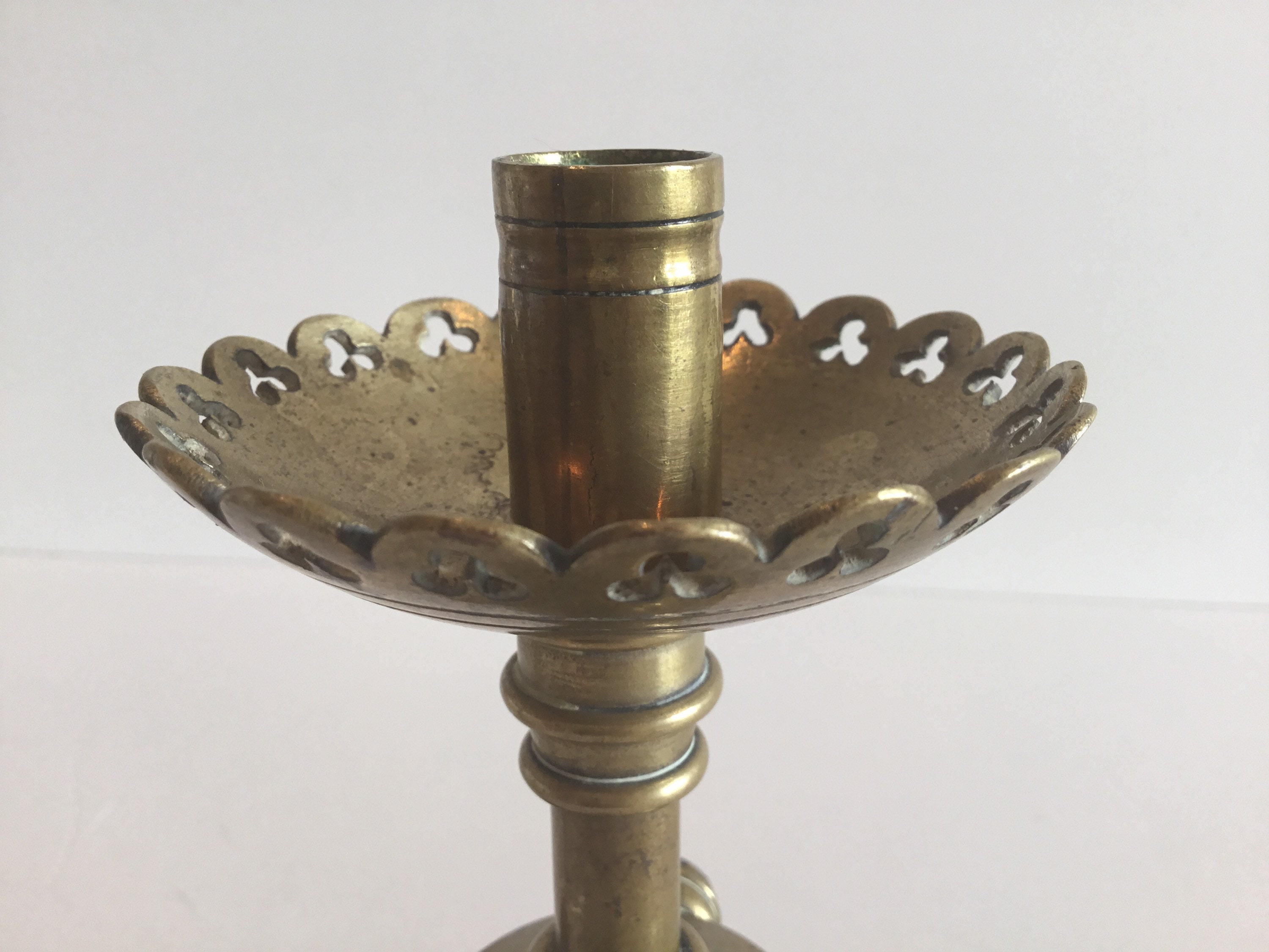 Antique Candlesticks | Neo Gotic 1700s  French Gilded Copper, Amber Cabochon Pair — photo 8 of 11