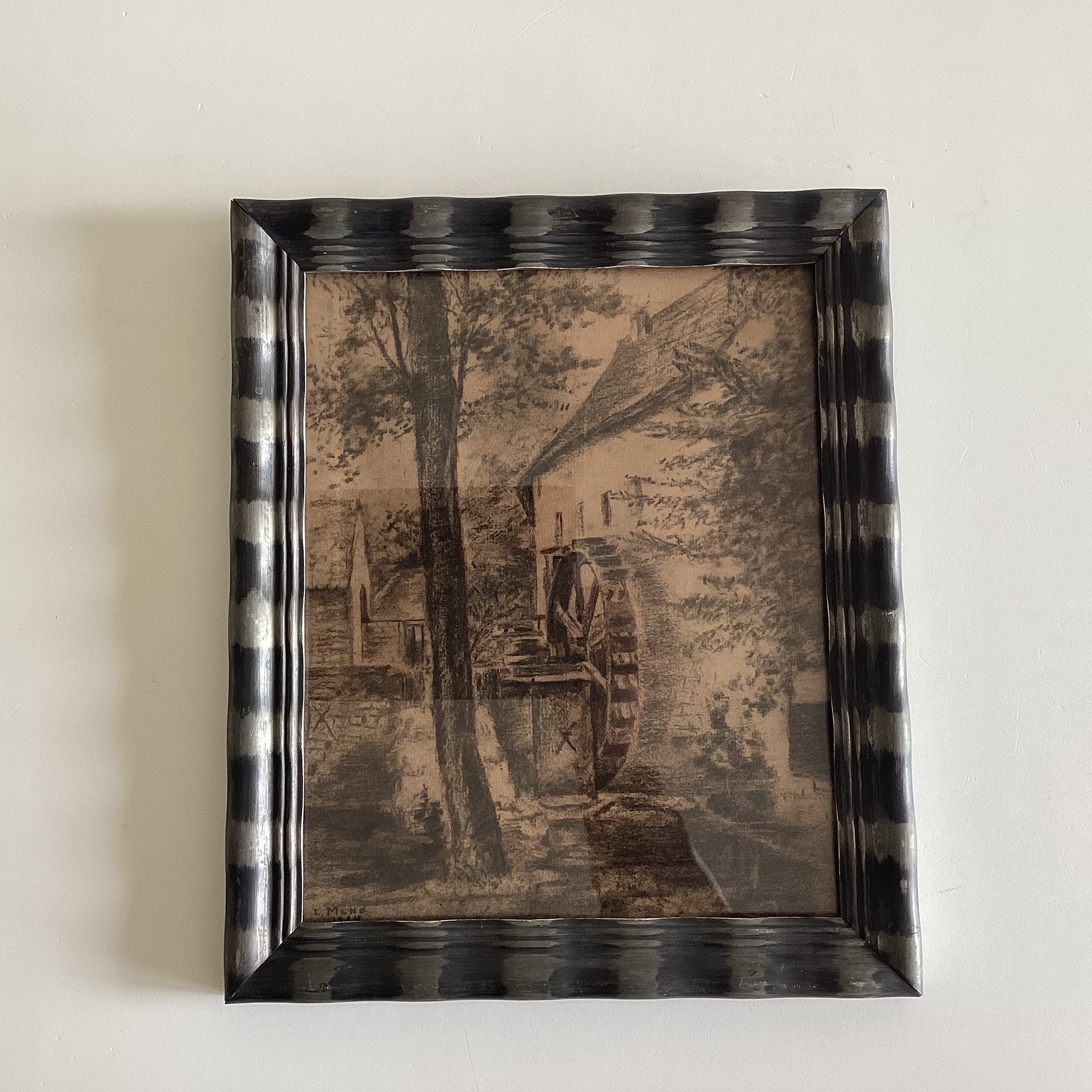 Vintage Drawing | 1934 Pencil Charcoal Art by L. Meng, Original Framed Dutch Painting — photo 2 of 7