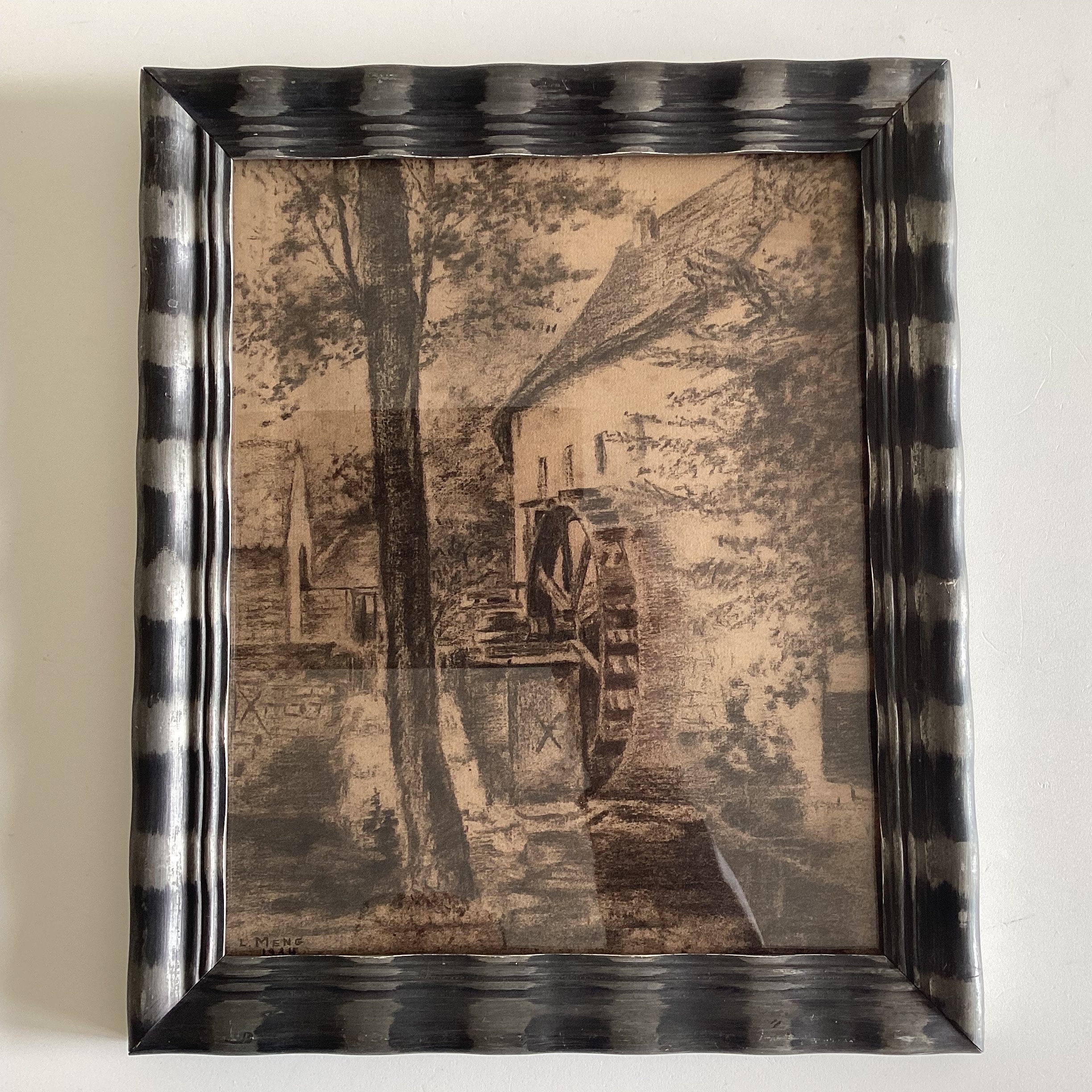 Vintage Drawing | 1934 Pencil Charcoal Art by L. Meng, Original Framed Dutch Painting — photo 3 of 7