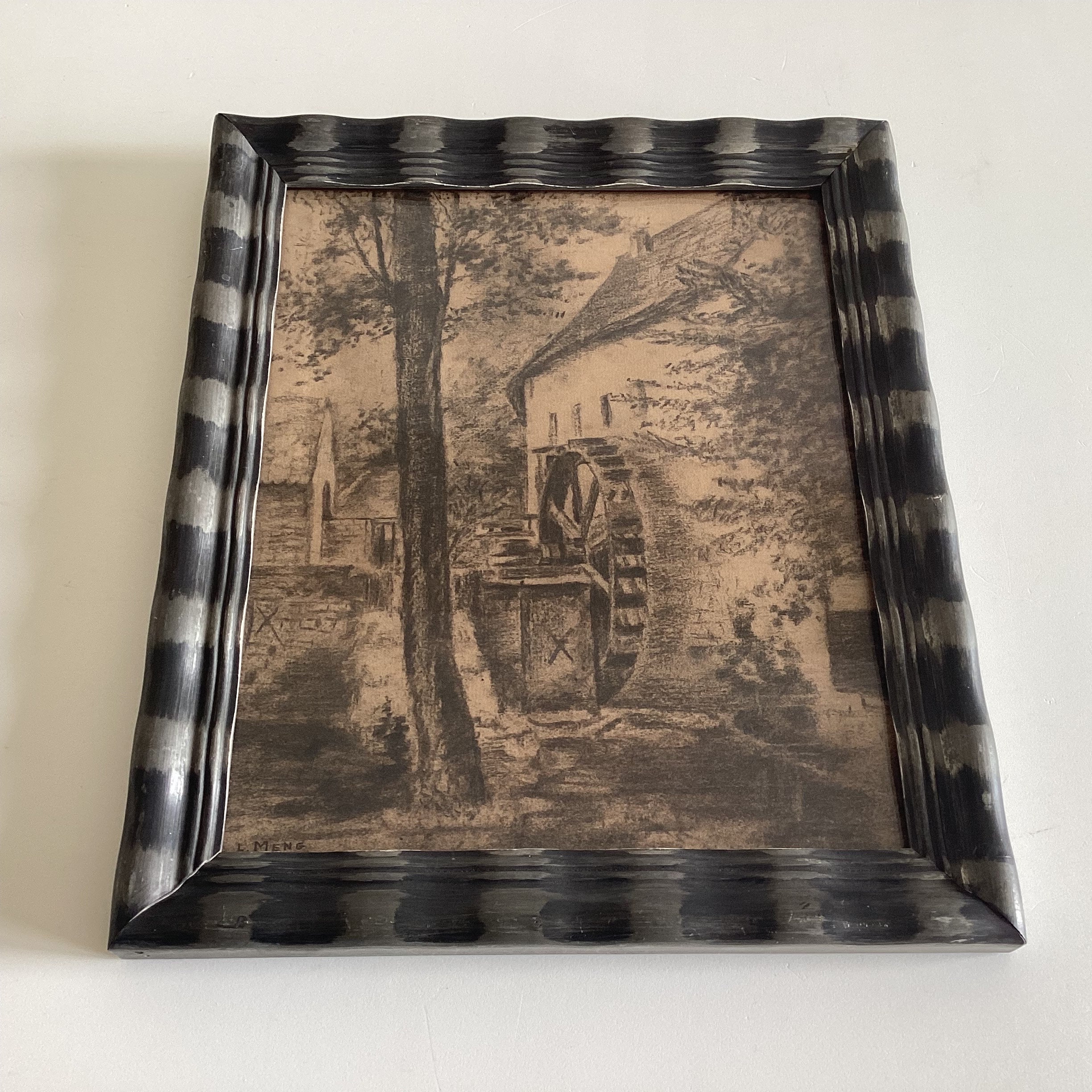 Vintage Drawing | 1934 Pencil Charcoal Art by L. Meng, Original Framed Dutch Painting — photo 4 of 7