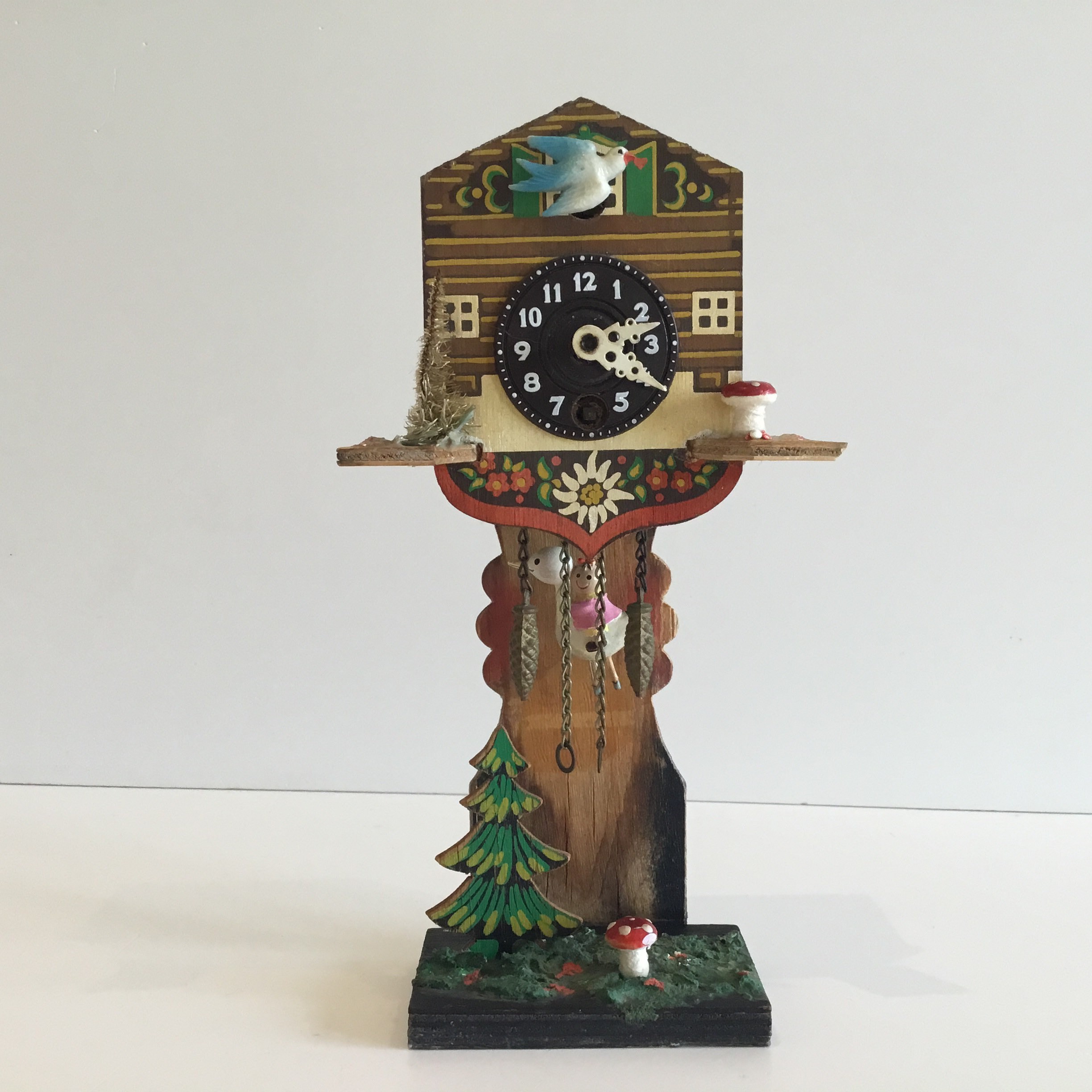 Vintage Pendulum Clock | 1950s Swiss Miniature, Moving Swallow & Stork Automaton — photo 3 of 10