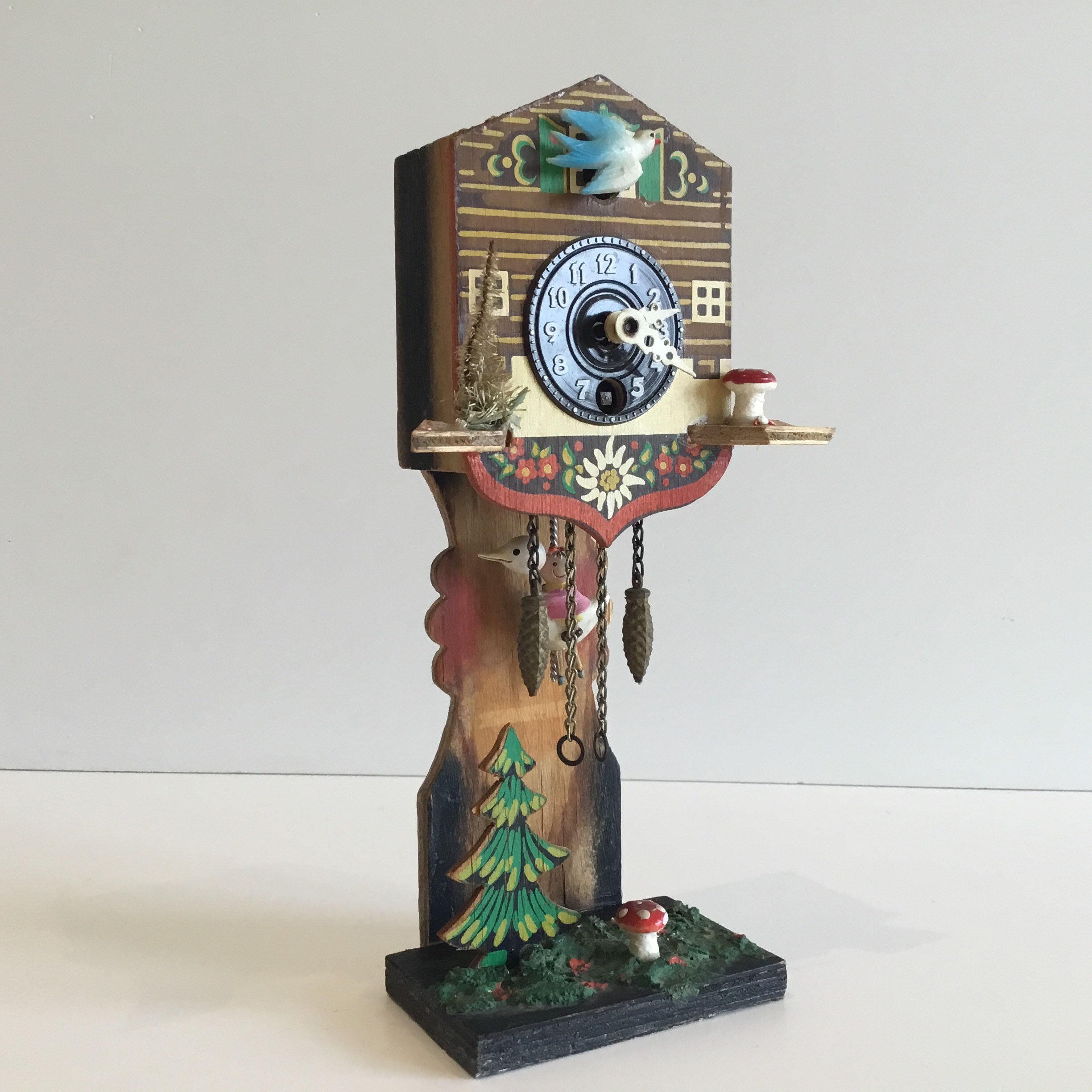Vintage Pendulum Clock | 1950s Swiss Miniature, Moving Swallow & Stork Automaton — photo 4 of 10