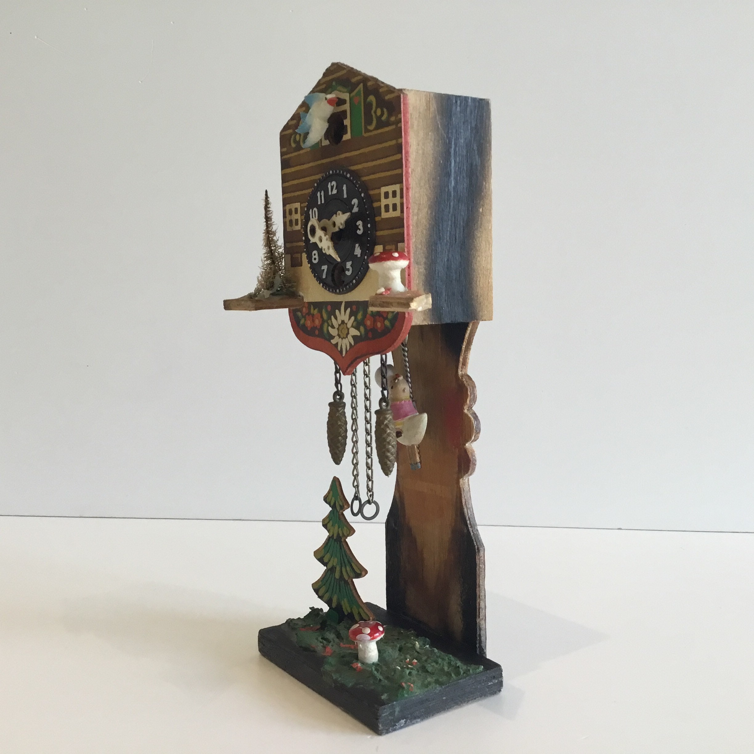 Vintage Pendulum Clock | 1950s Swiss Miniature, Moving Swallow & Stork Automaton — photo 5 of 10