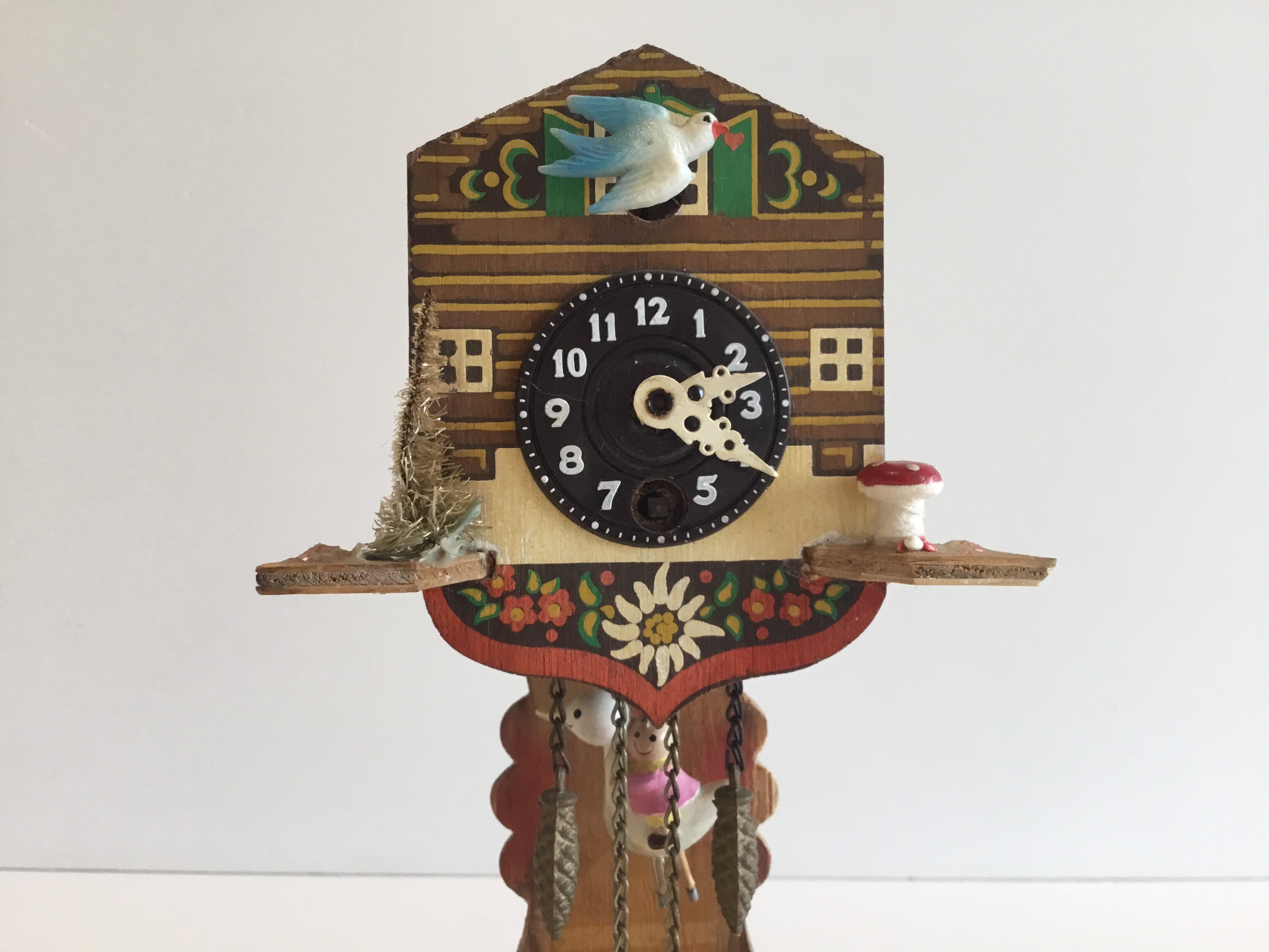 Vintage Pendulum Clock | 1950s Swiss Miniature, Moving Swallow & Stork Automaton — photo 6 of 10
