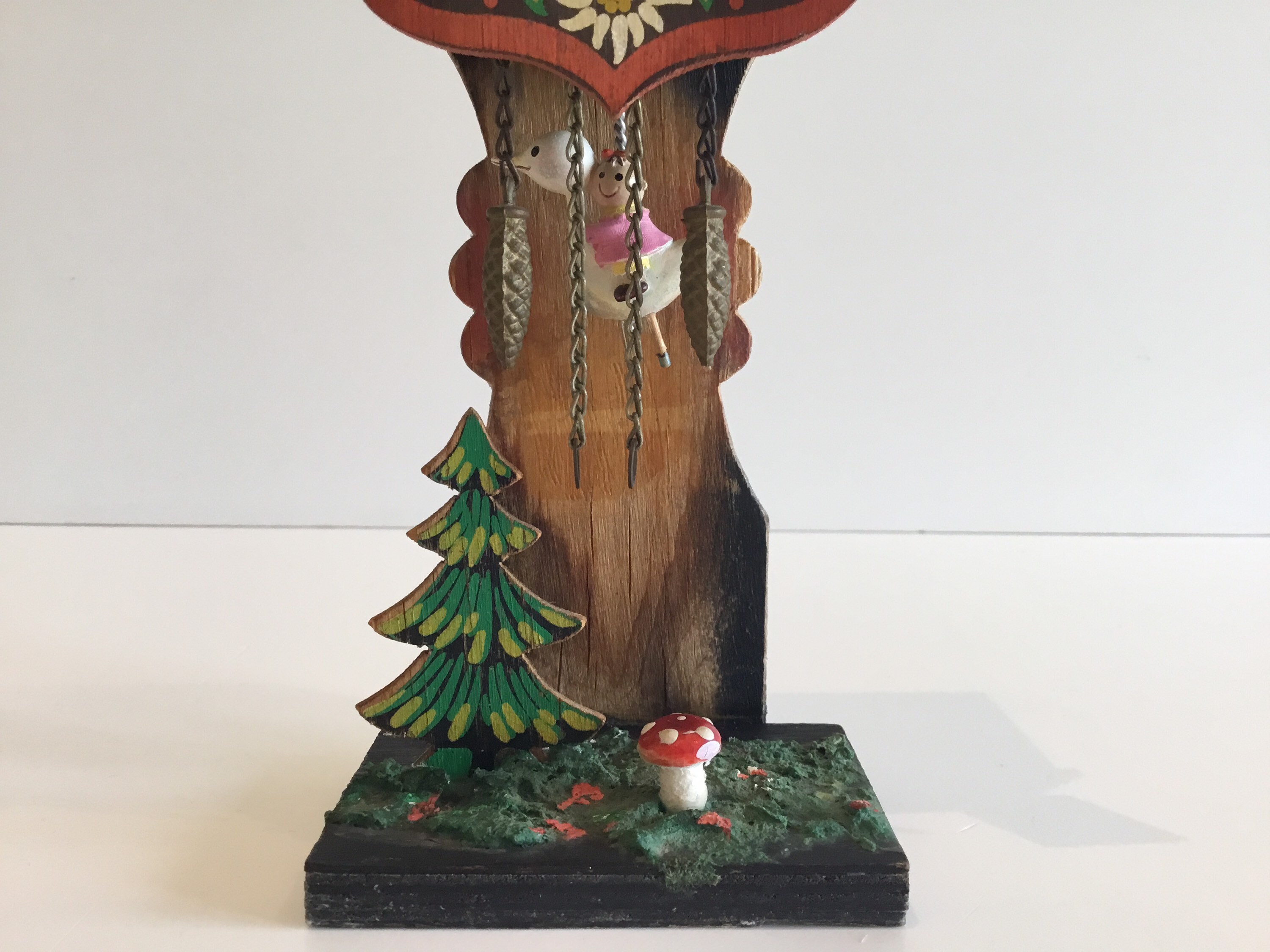 Vintage Pendulum Clock | 1950s Swiss Miniature, Moving Swallow & Stork Automaton — photo 7 of 10
