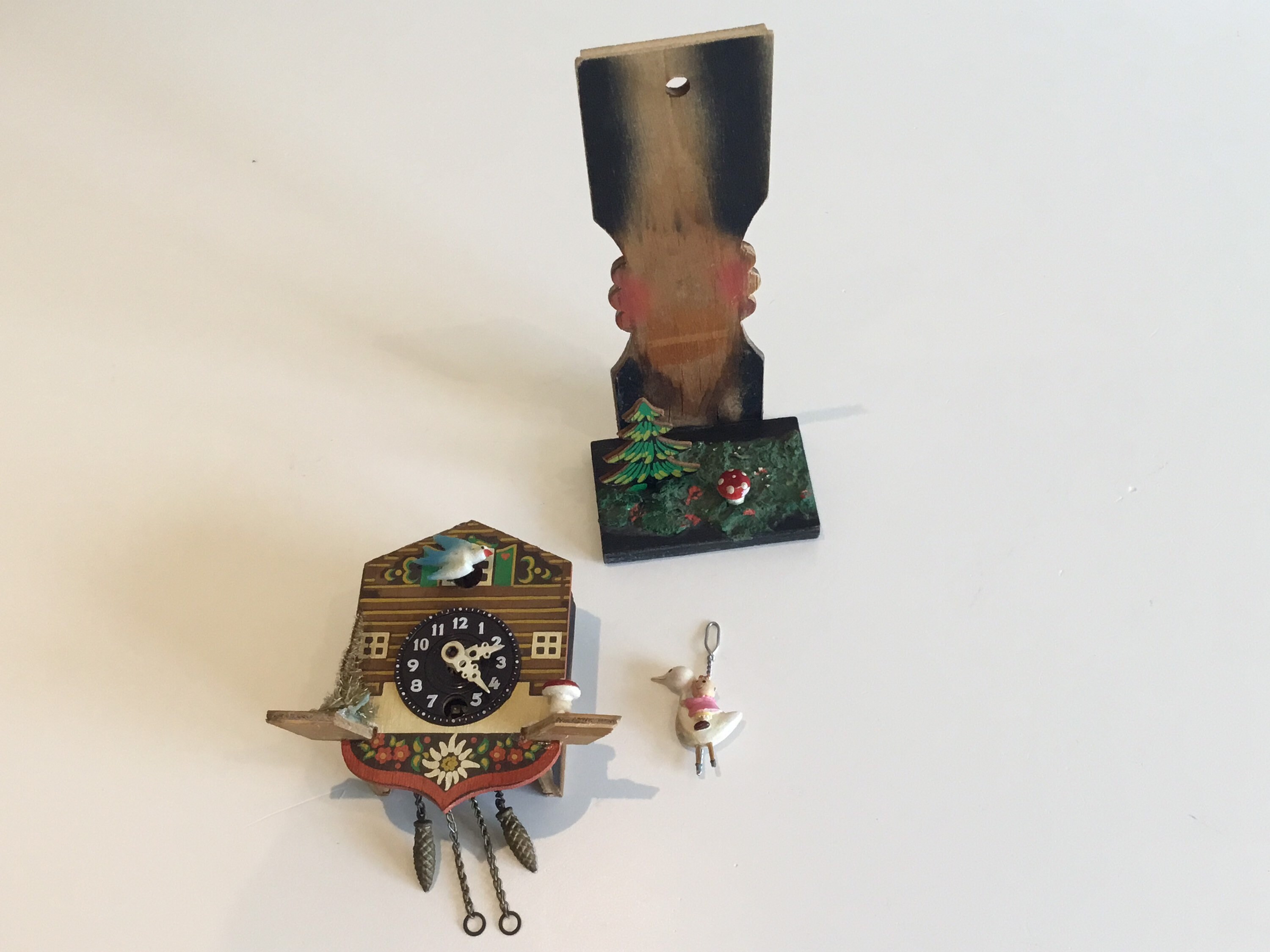 Vintage Pendulum Clock | 1950s Swiss Miniature, Moving Swallow & Stork Automaton — photo 9 of 10
