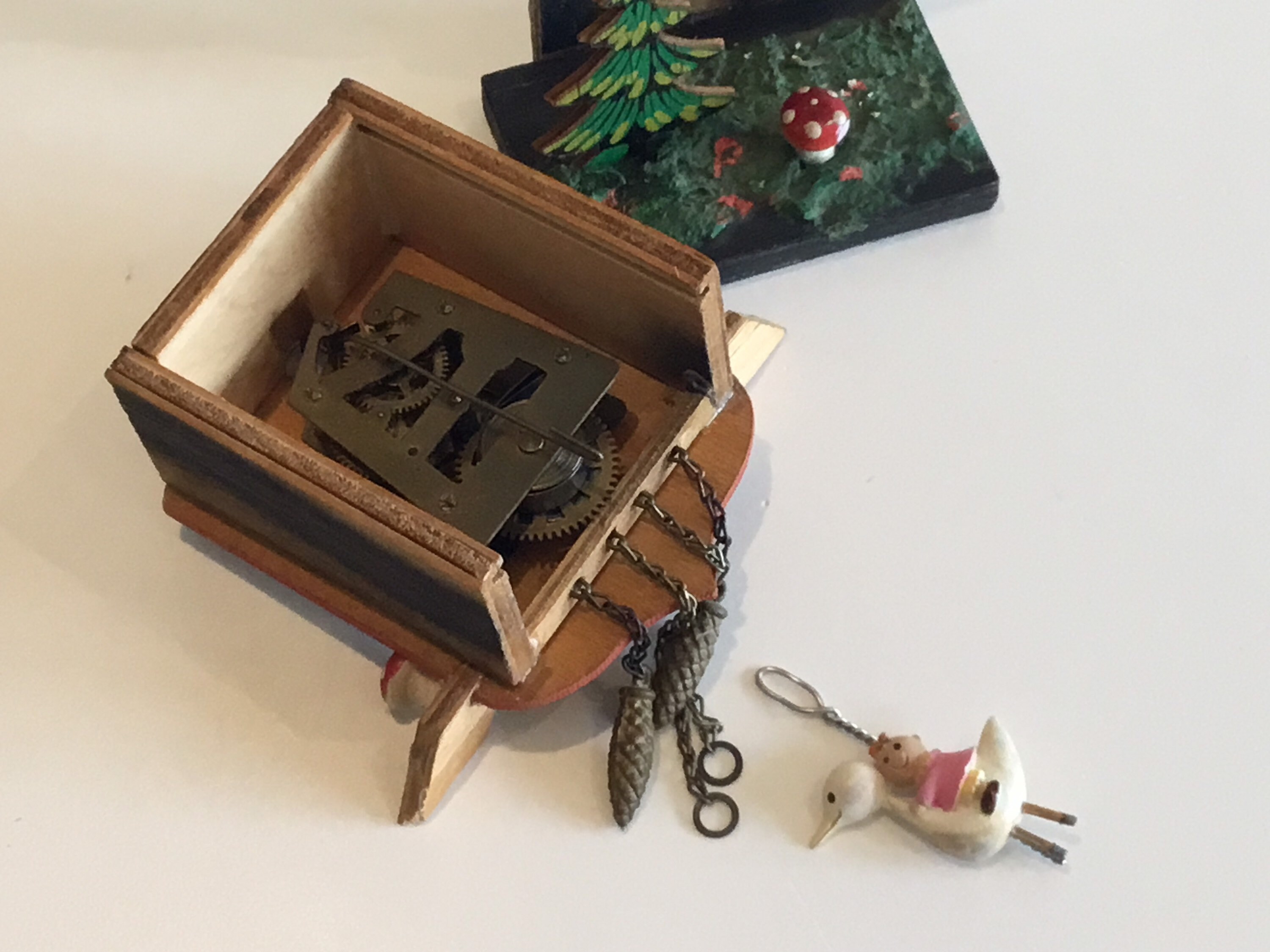 Vintage Pendulum Clock | 1950s Swiss Miniature, Moving Swallow & Stork Automaton — photo 10 of 10