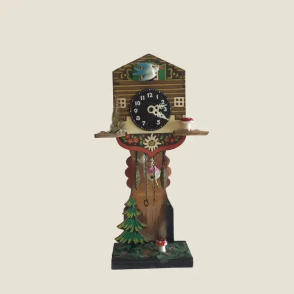 Vintage Pendulum Clock | 1950s Swiss Miniature, Moving Swallow & Stork Automaton