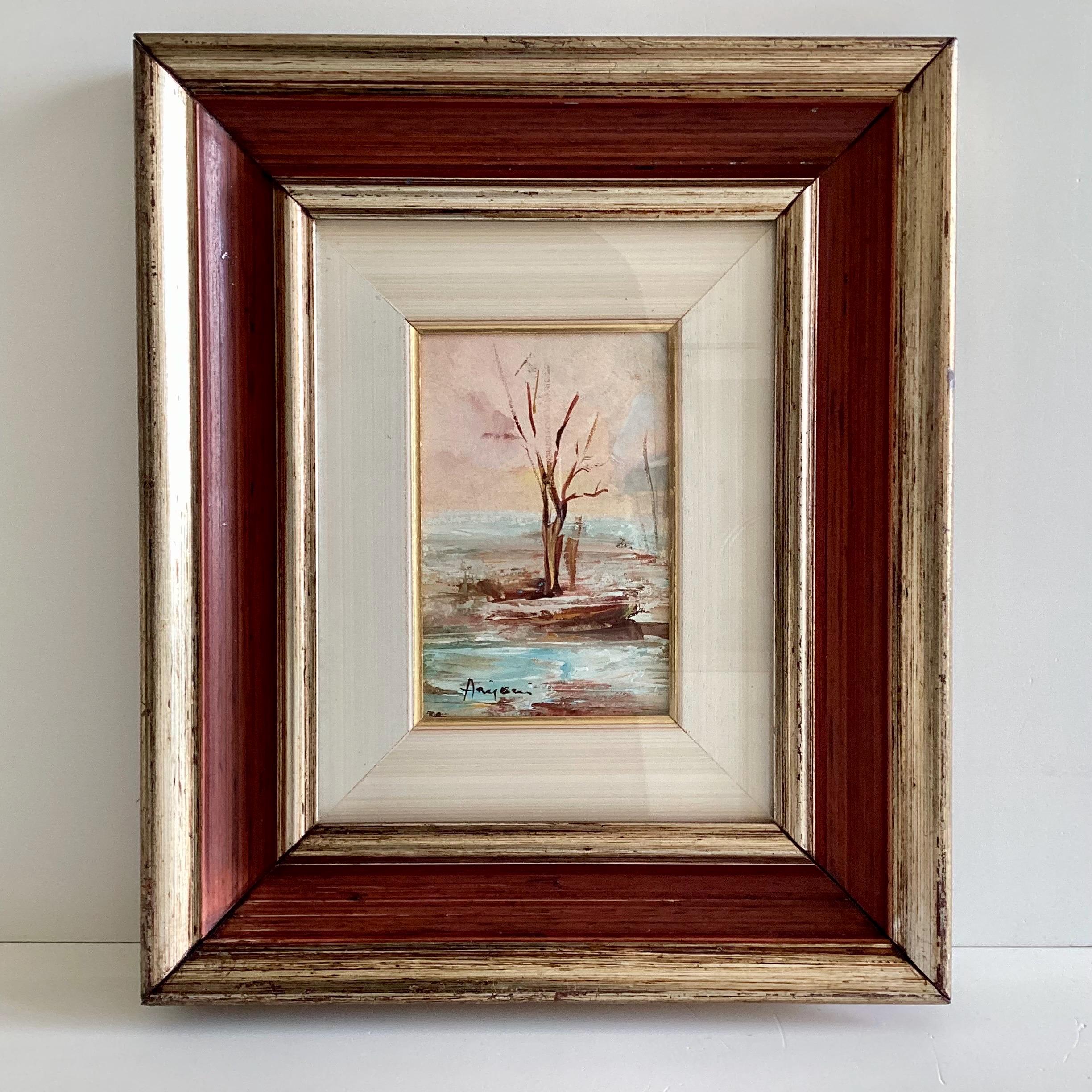 Painting Landscape Annigoni Tempera Miniature Italian Signed 1979 Framed Original Artwork — photo 2 of 11