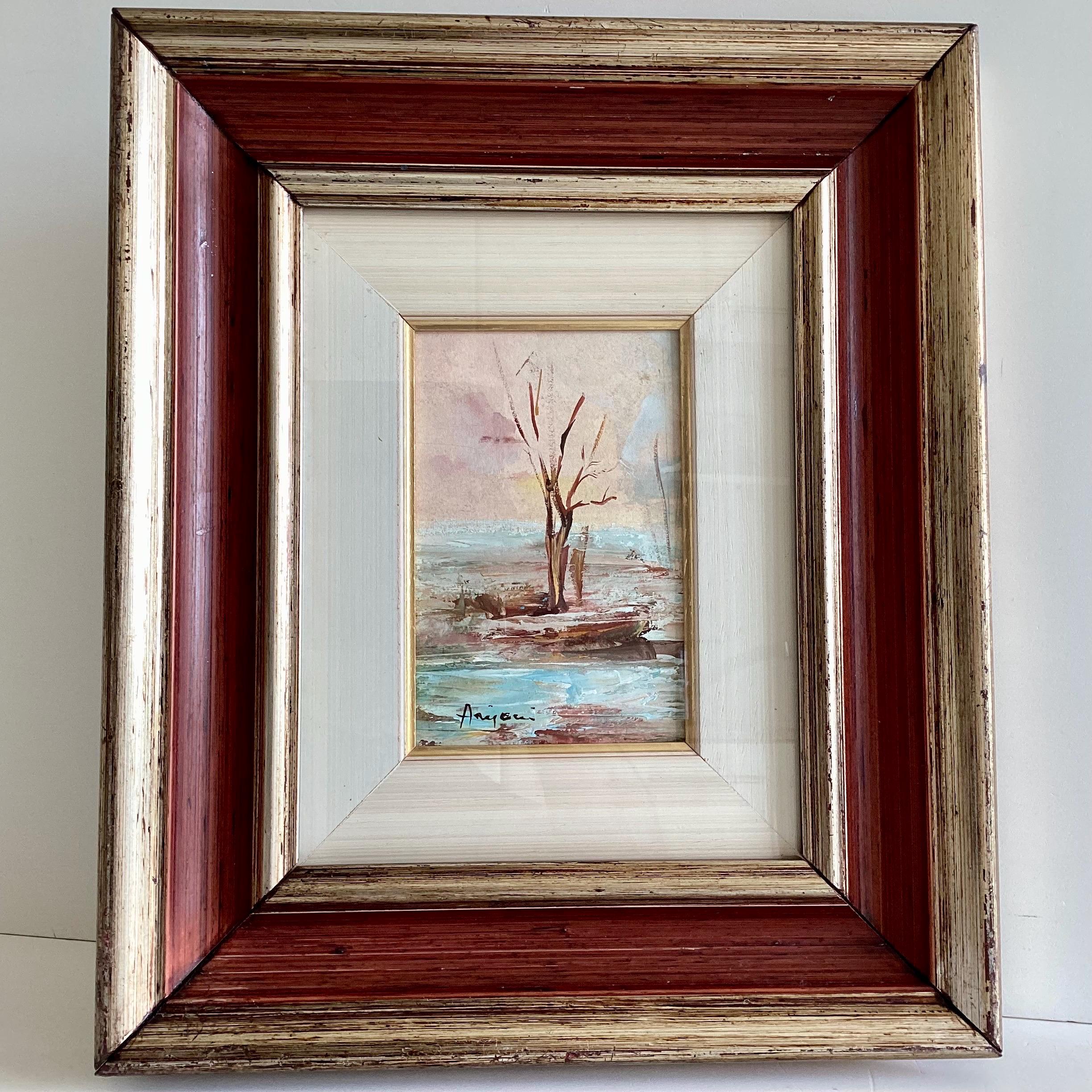 Painting Landscape Annigoni Tempera Miniature Italian Signed 1979 Framed Original Artwork — photo 3 of 11