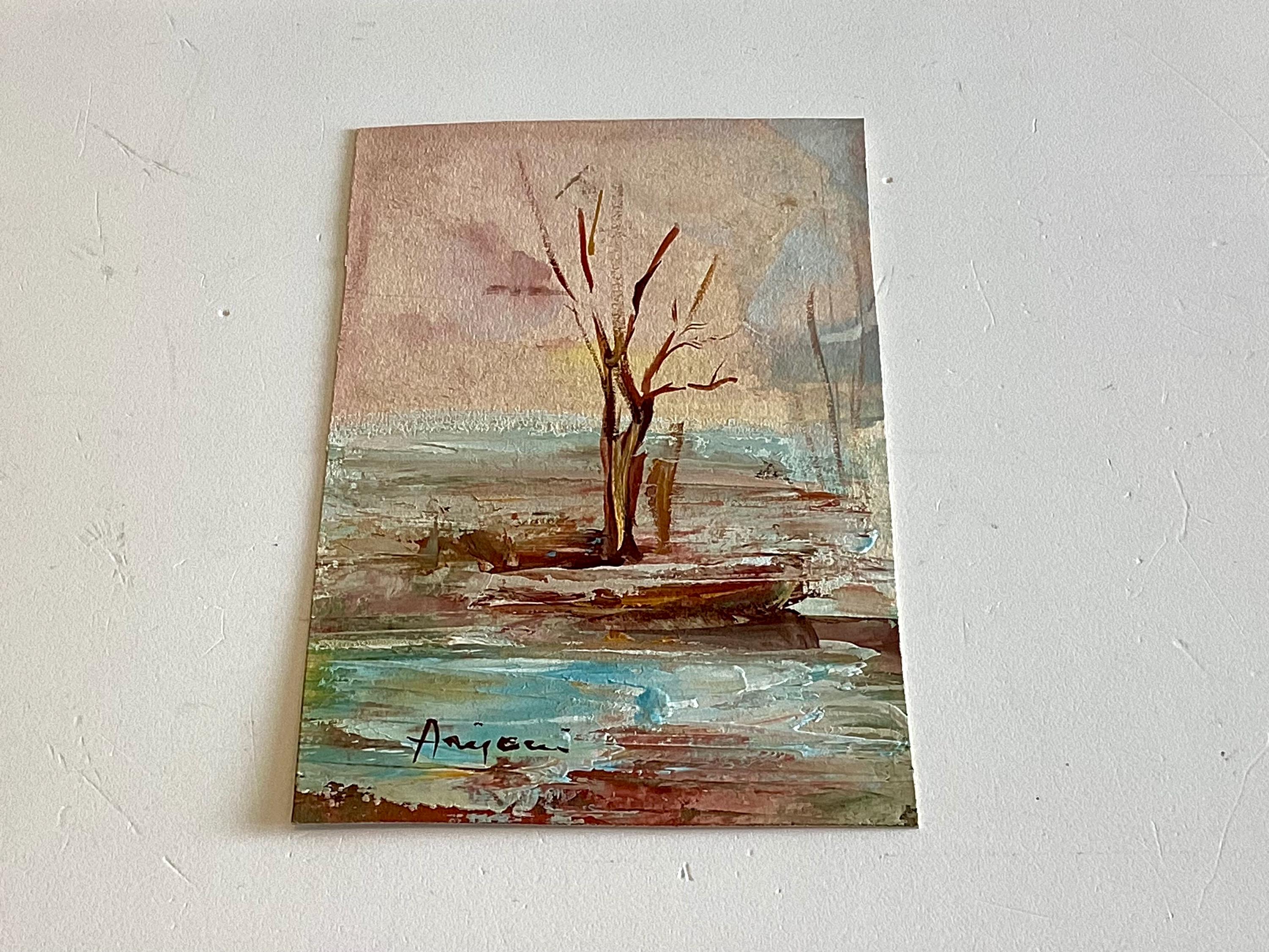 Painting Landscape Annigoni Tempera Miniature Italian Signed 1979 Framed Original Artwork — photo 6 of 11